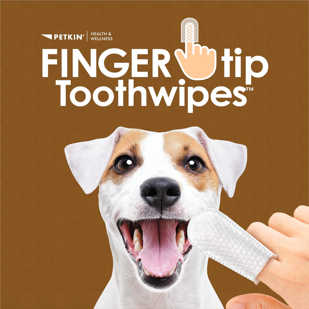 Petkin Fingertip Tooth Wipes with micro-bristle fabric improve cleaning of teeth and gums.