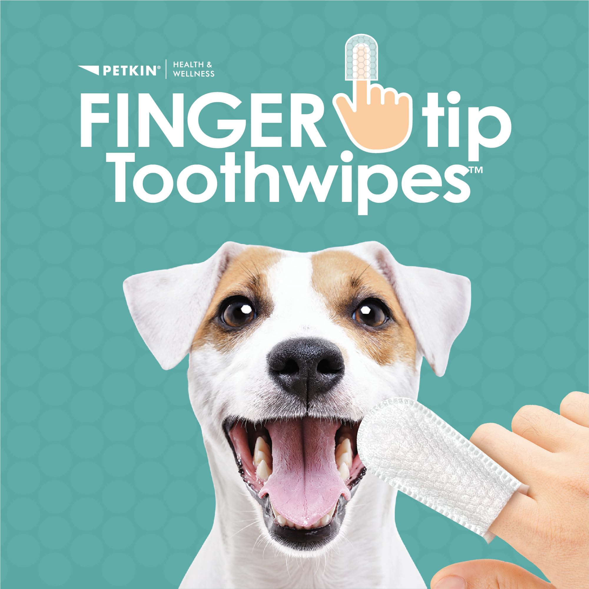 Petkin Fingertip Tooth Wipes with micro-bristle fabric for effective cleaning.
