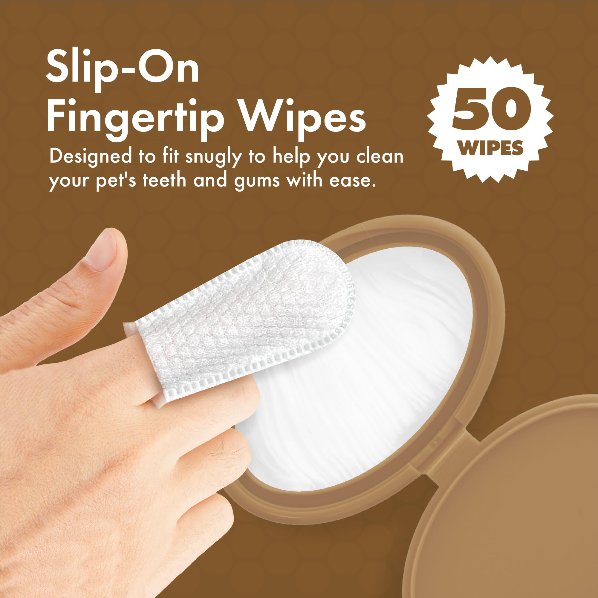 Petkin Fingertip Tooth Wipes with peanut butter flavor make brushing enjoyable for pets.