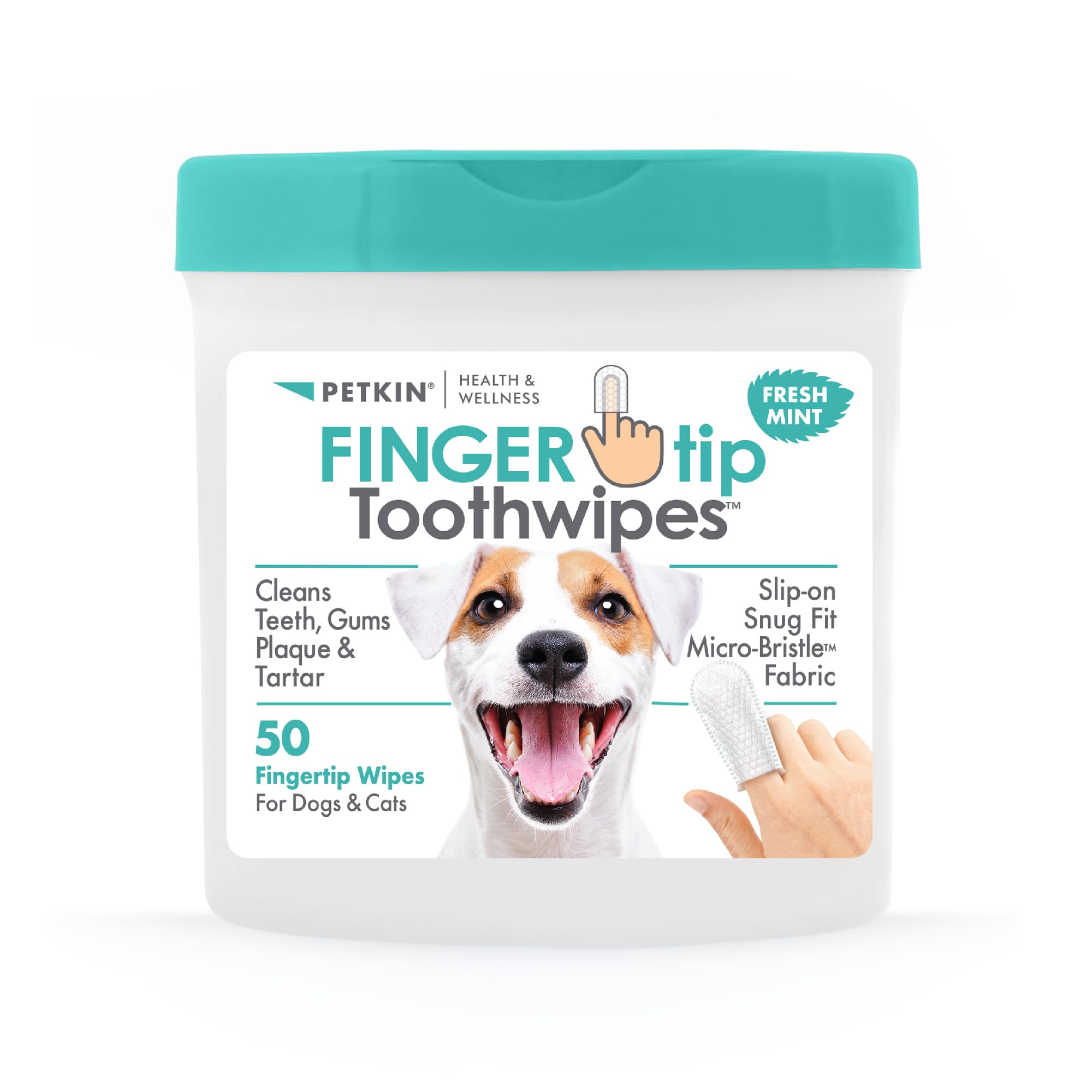 Petkin Fingertip Tooth Wipes slip-on fit for convenient daily dental care.