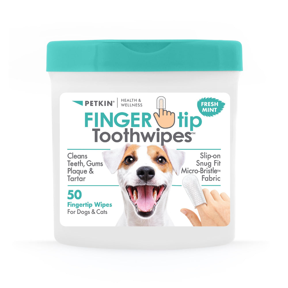 Petkin Fingertip Tooth Wipes slip-on fit for convenient daily dental care.