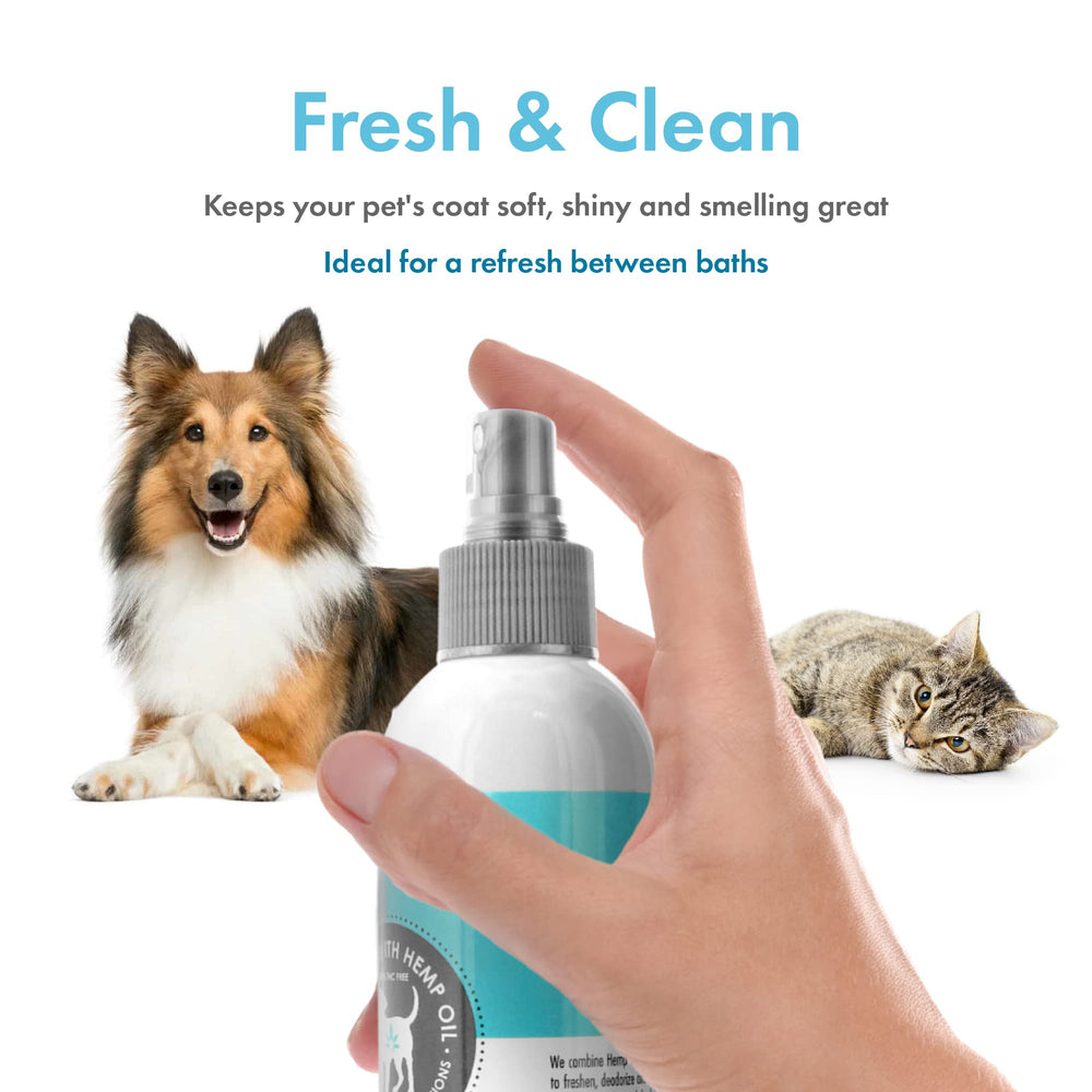 Coat freshening with Petkin Hemp Fragrance spray for a soft, scented coat