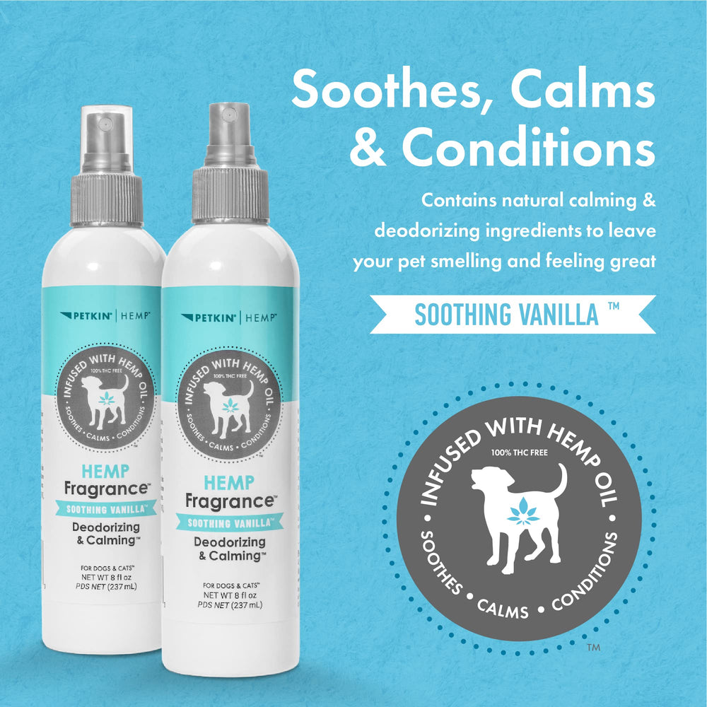 Natural deodorizing ingredients in Petkin hemp fragrance deodorize between baths