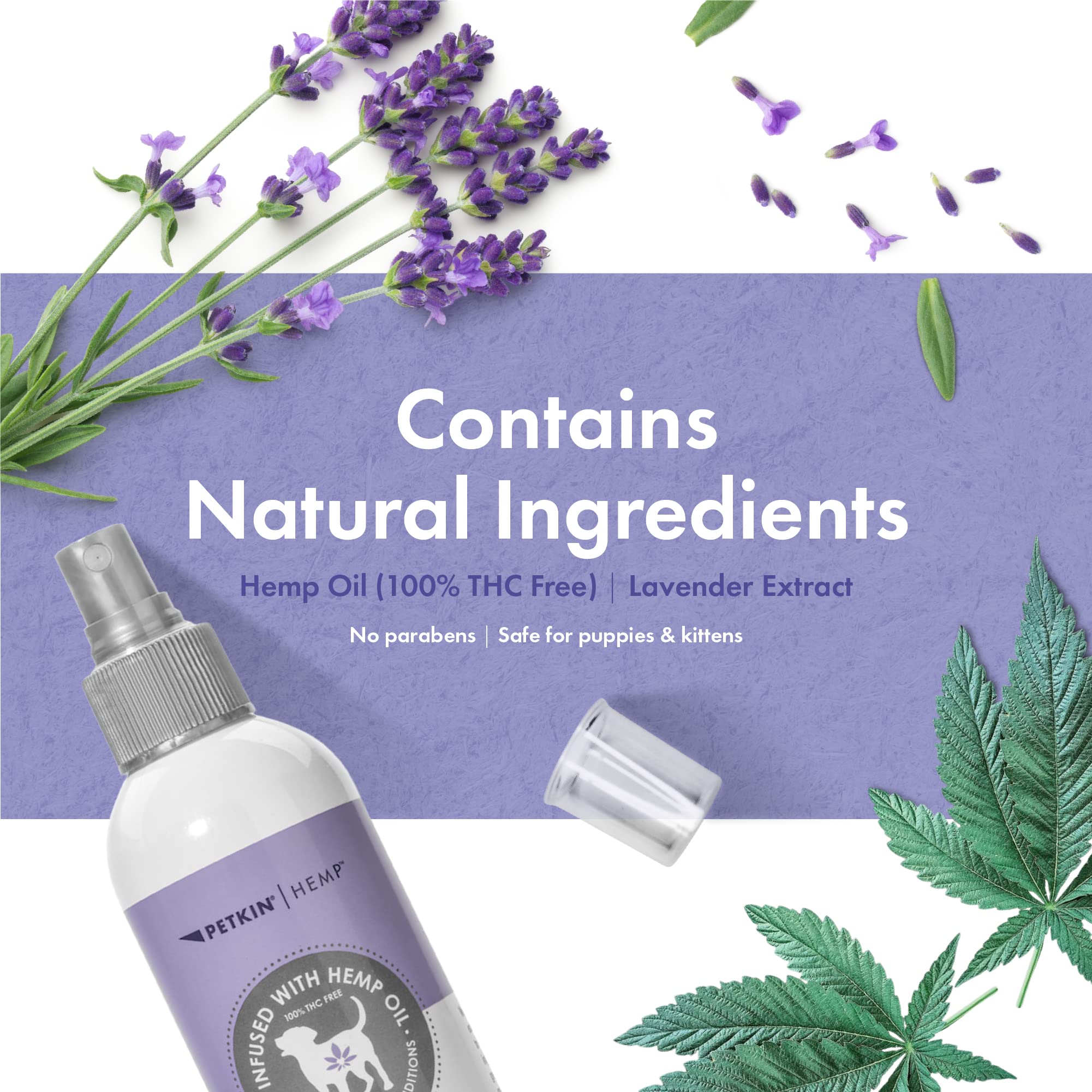 Petkin Hemp Fragrance near pet bedding – freshens blankets with a calming aroma.