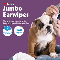 Petkin Jumbo Ear Wipes canister lid kept closed to stay moist during travel