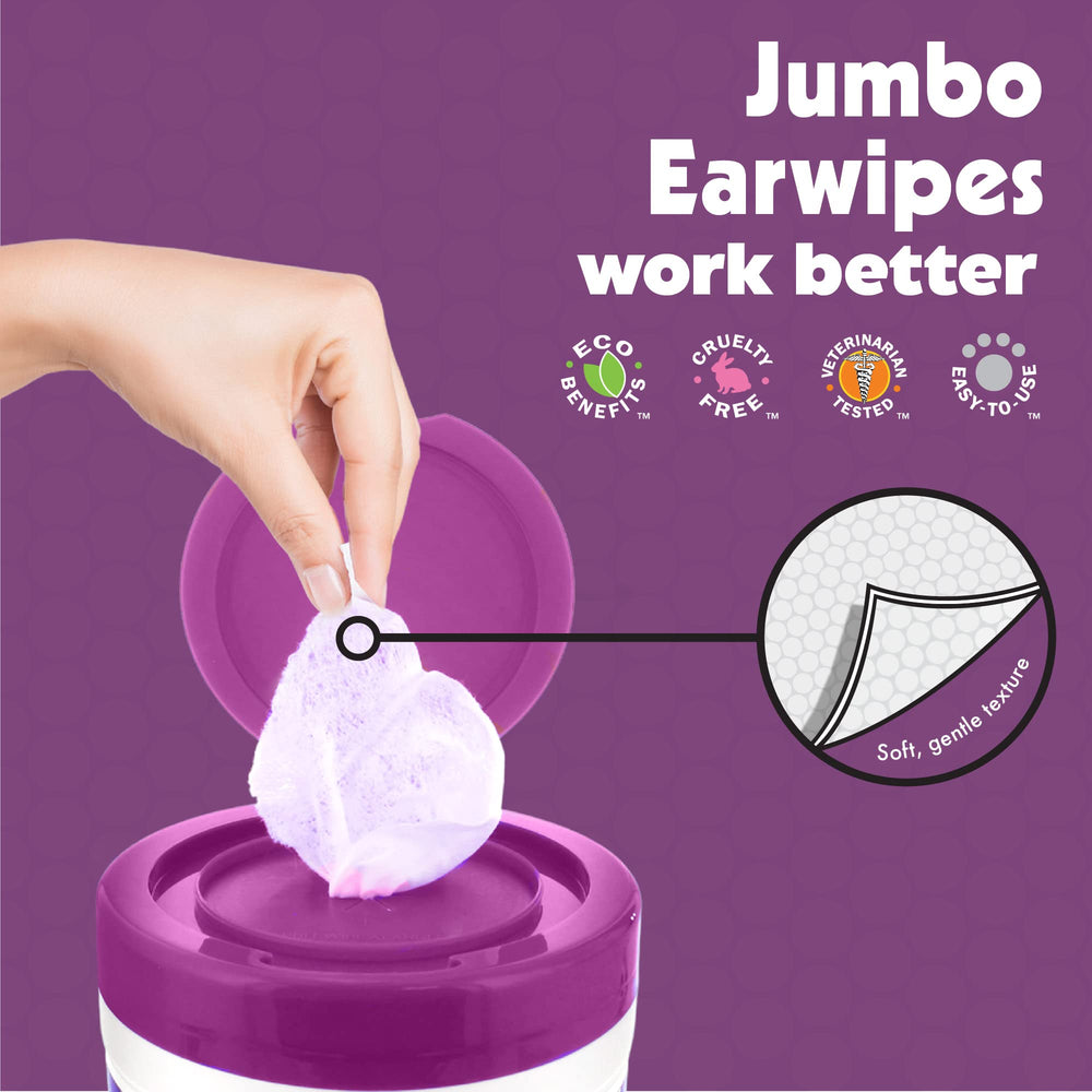 Petkin Jumbo Ear Wipes in use on a dog for quick ear cleaning