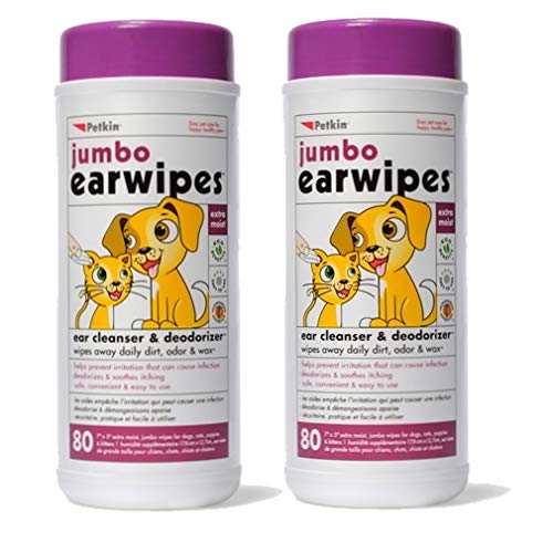 Petkin Jumbo Ear Wipes packaging shown with resealable canister for on the go cleaning