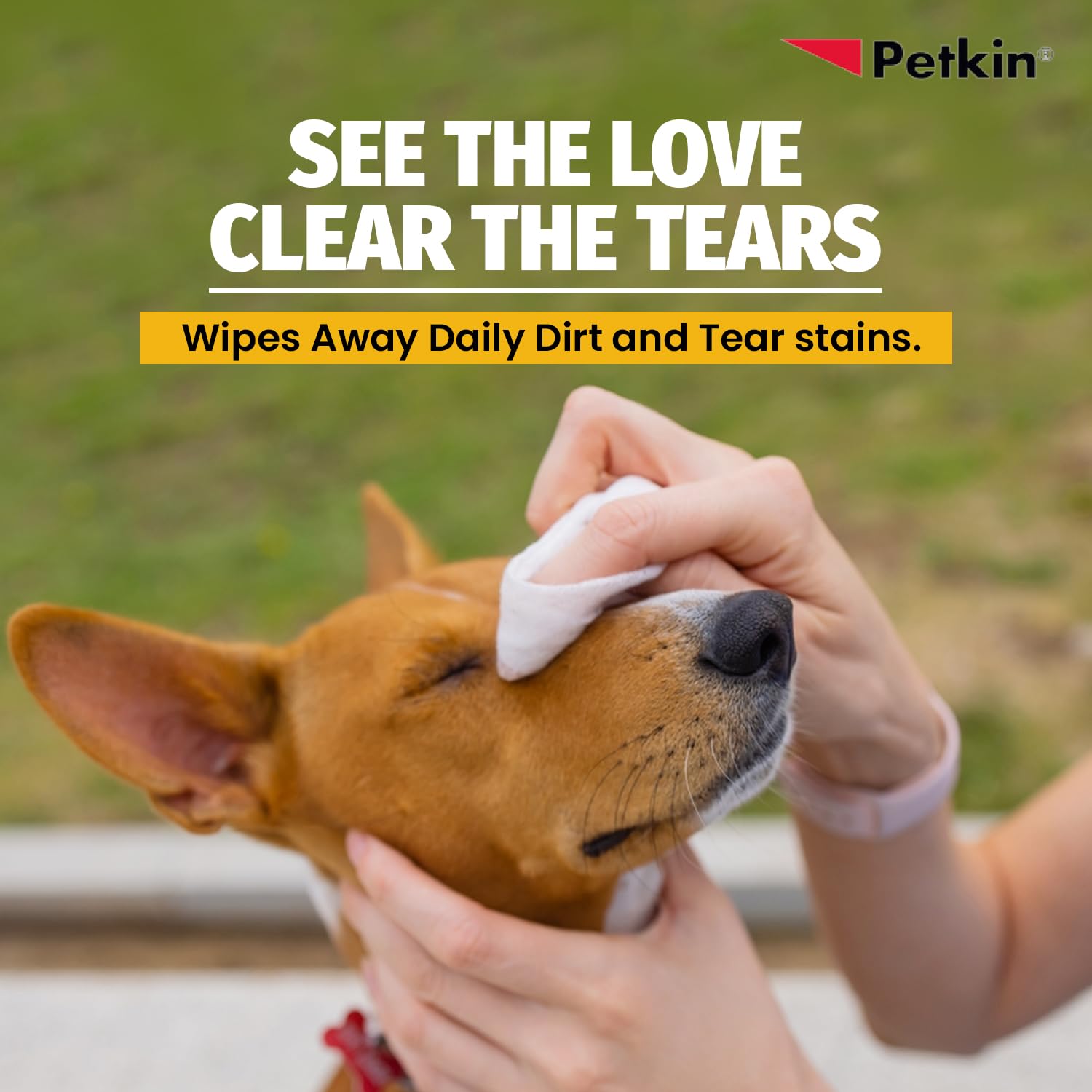Petkin Jumbo Eye Wipes held in hand for convenient at‑home use.