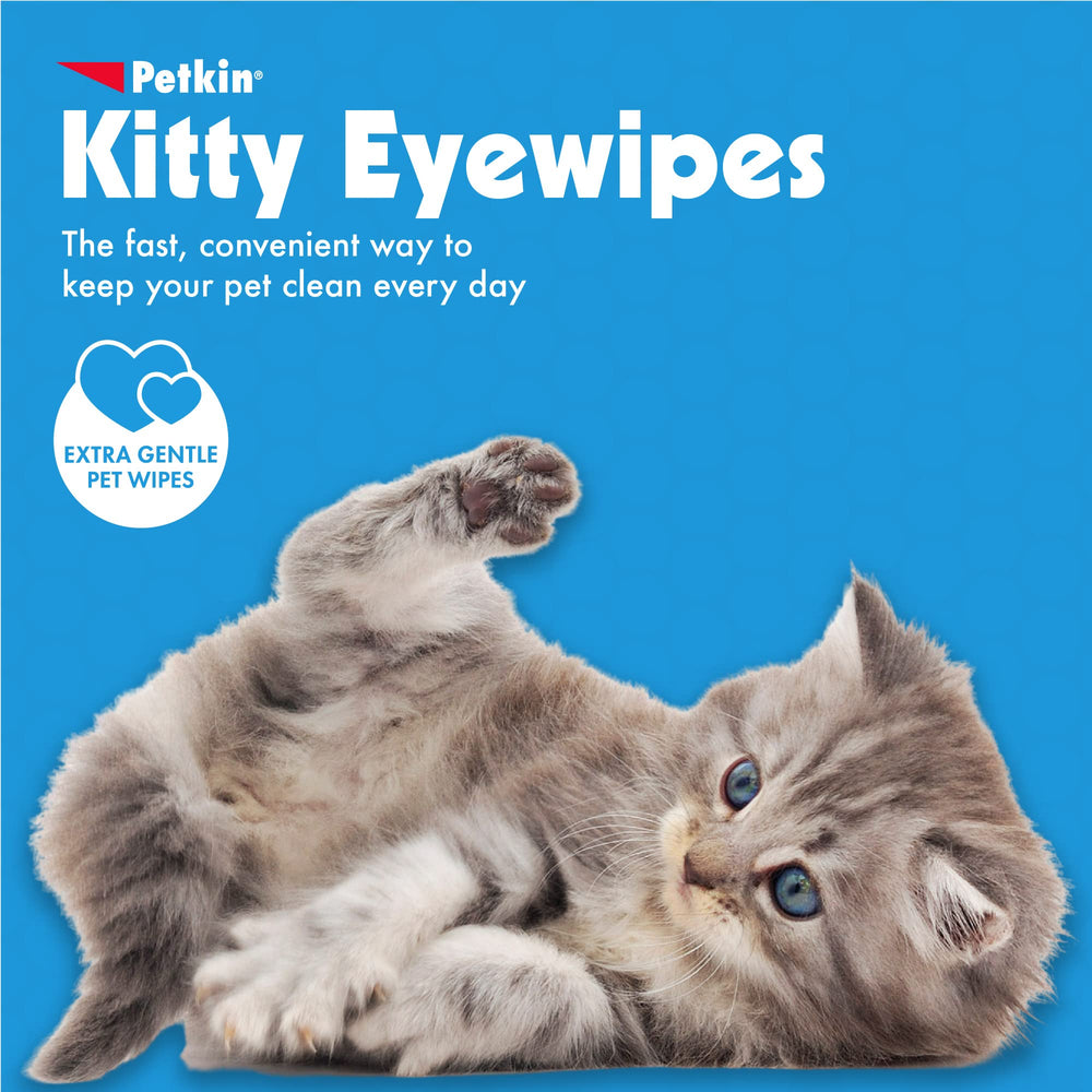 Petkin Kitty Eye Wipes canister lid shows reseal for moisture