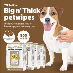 Petkin Large Oatmeal Pet Wipes 7x11 inch sheets for quick full-body cleanup.
