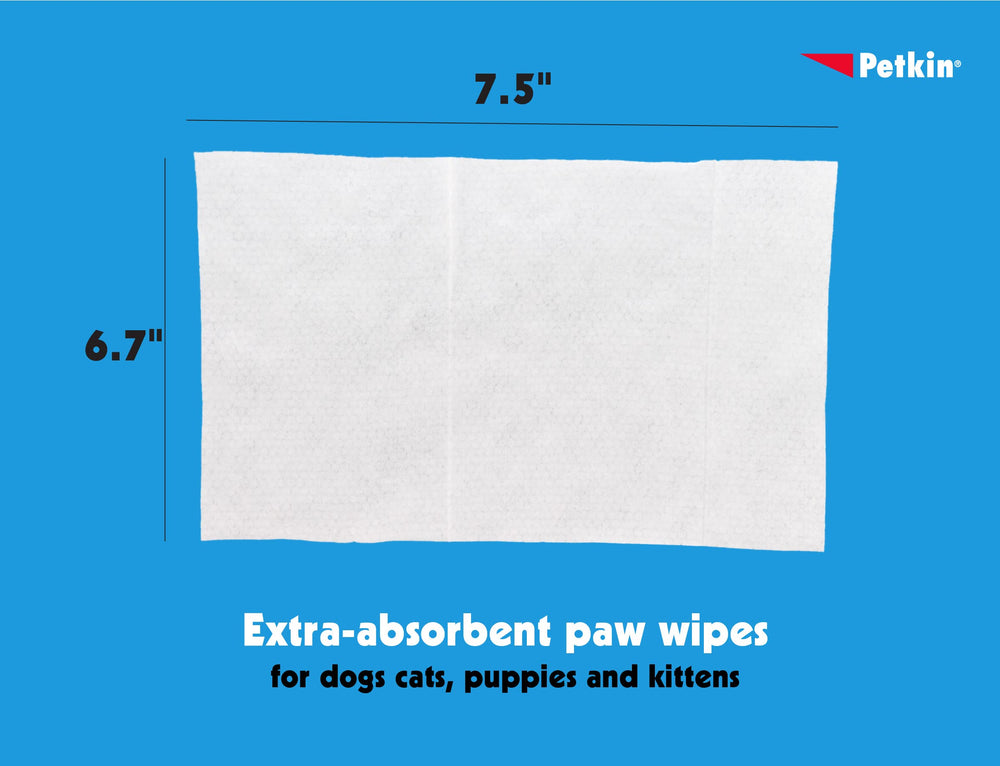 Petkin Paw Wipes used on a dog's paw for dirt removal after outdoor activity