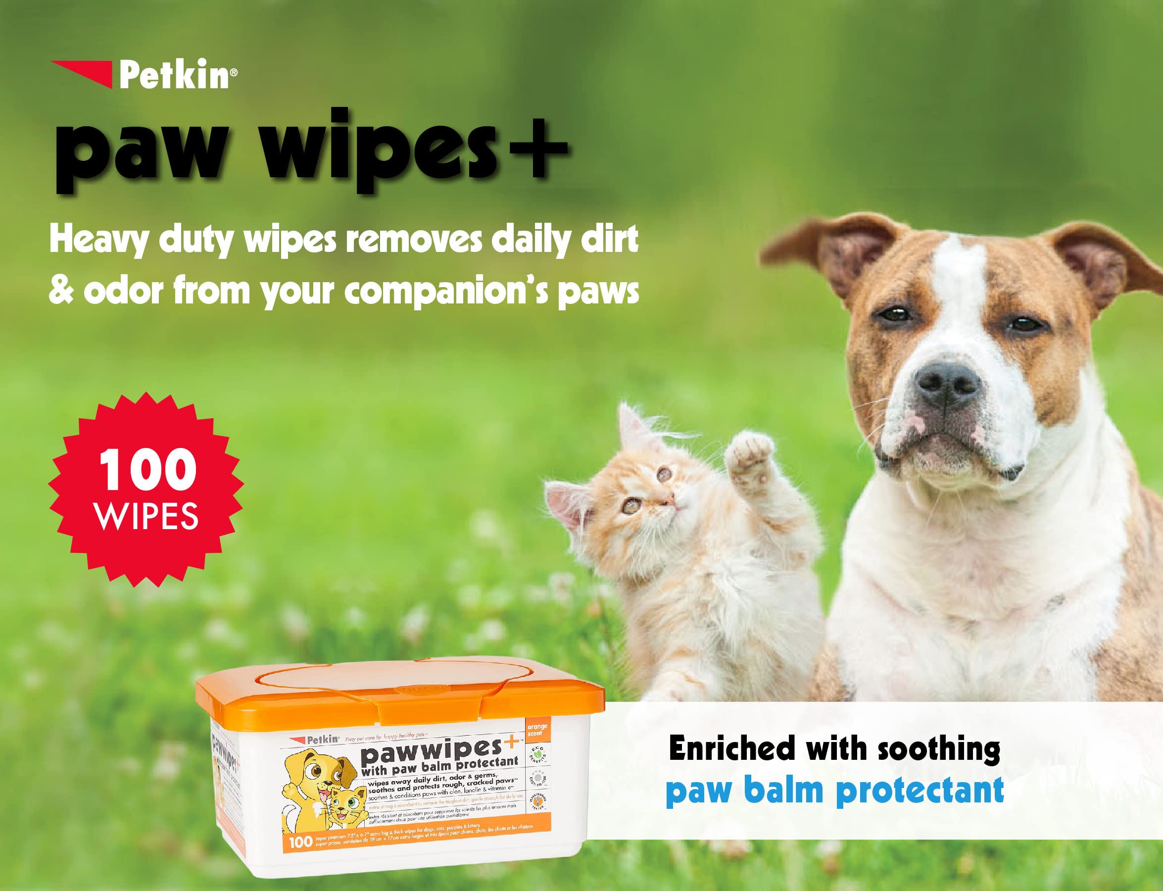 Petkin Paw Wipes packaging close-up showing soft, ready-to-use wipes