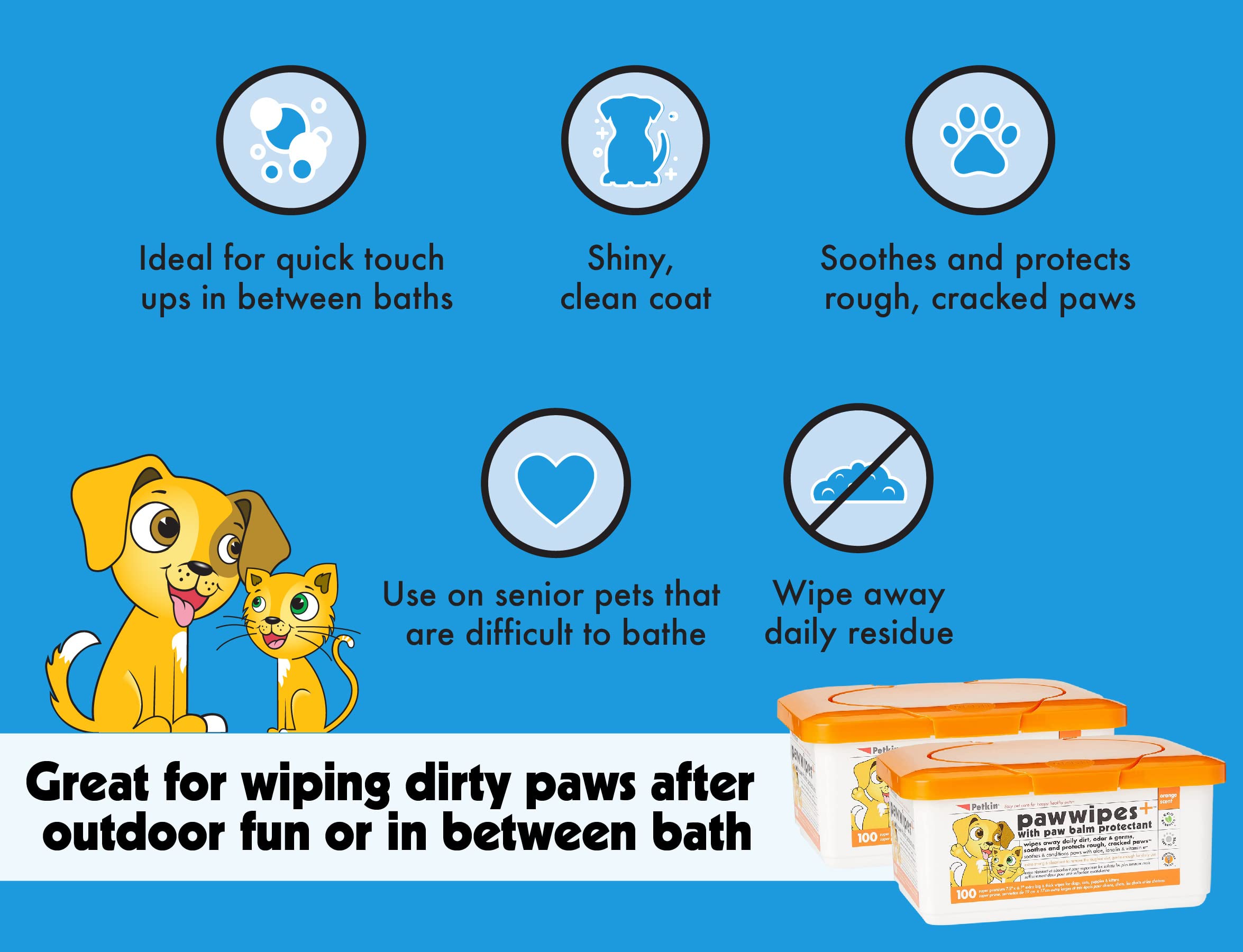 Petkin Paw Wipes Plus suitable for dogs and cats during daily care