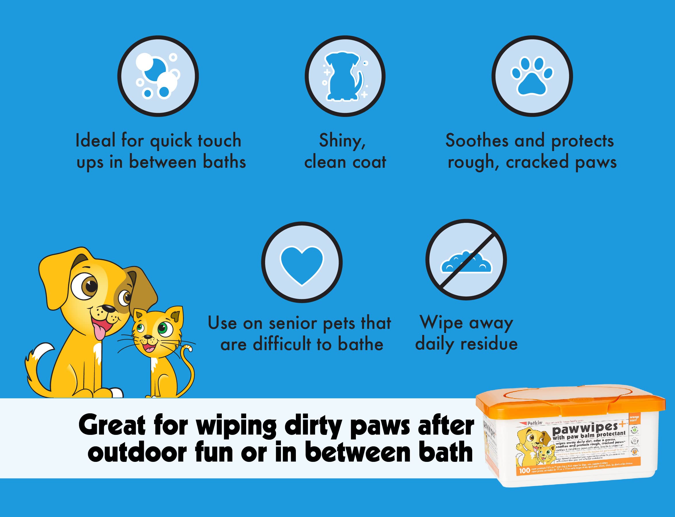 Petkin Paw Wipes travel tub with resealable lid keeps wipes moist for convenience