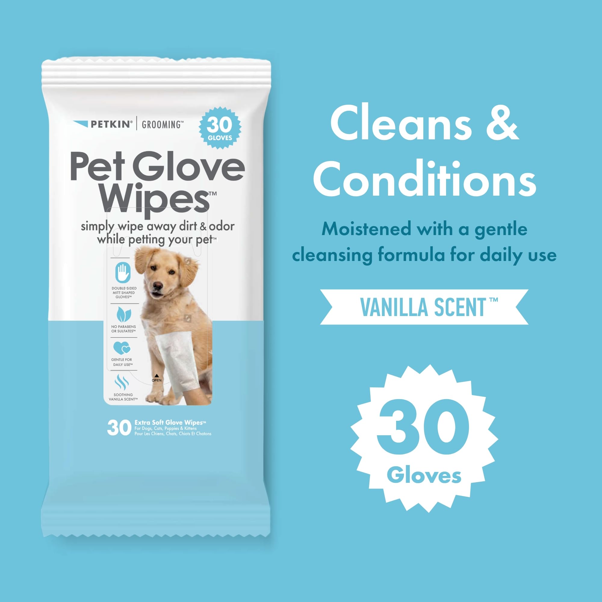 Petkin Pet Glove Wipes for eye area: soft, no-rinse wipe.