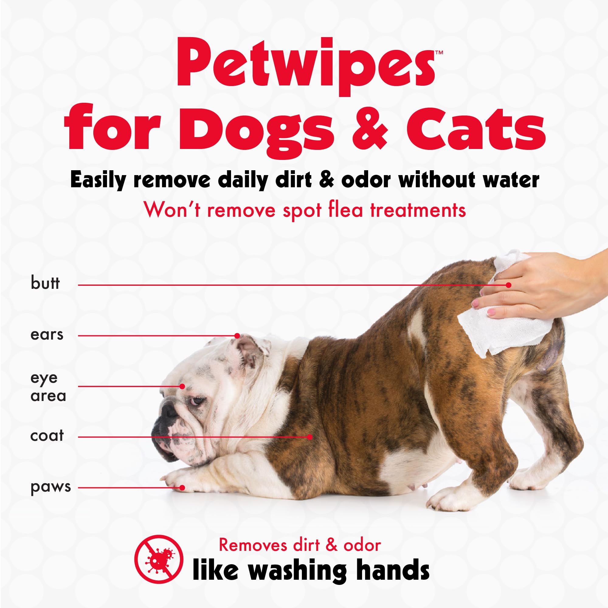 Petkin Pet Wipes 7x11-inch surface covers more area for easier cleaning.