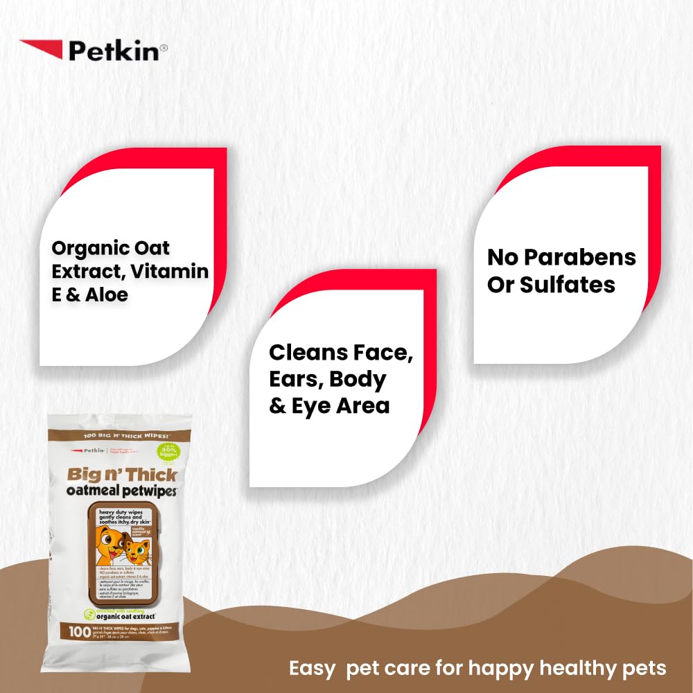Petkin Big 'n Thick wipes for easy full-body cleaning on large pets.