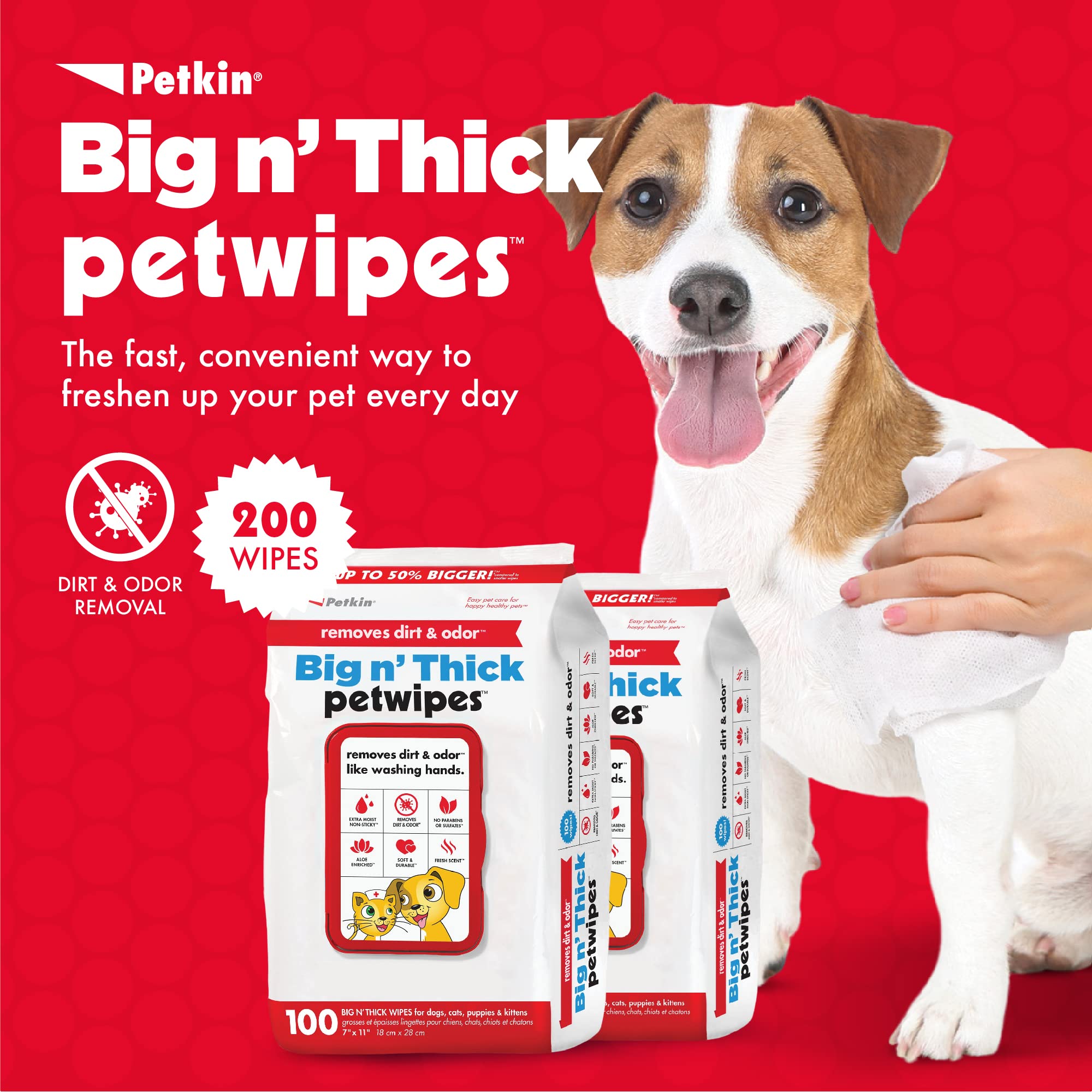 Petkin Pet Wipes closeup shows moisture for gentle, everyday cleaning.