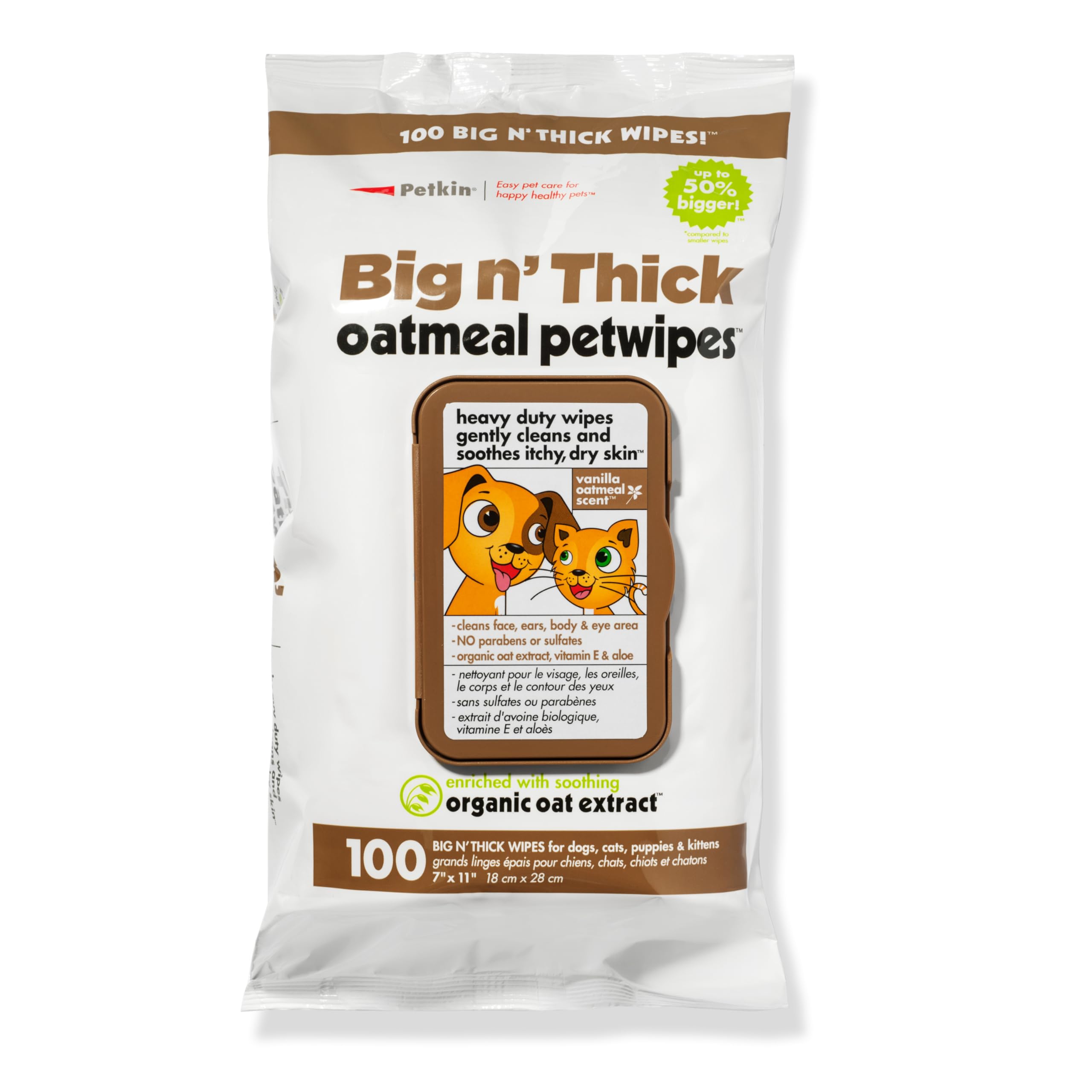 Petkin Pet Wipes Pack of 100 for fast, convenient daily cleanups.