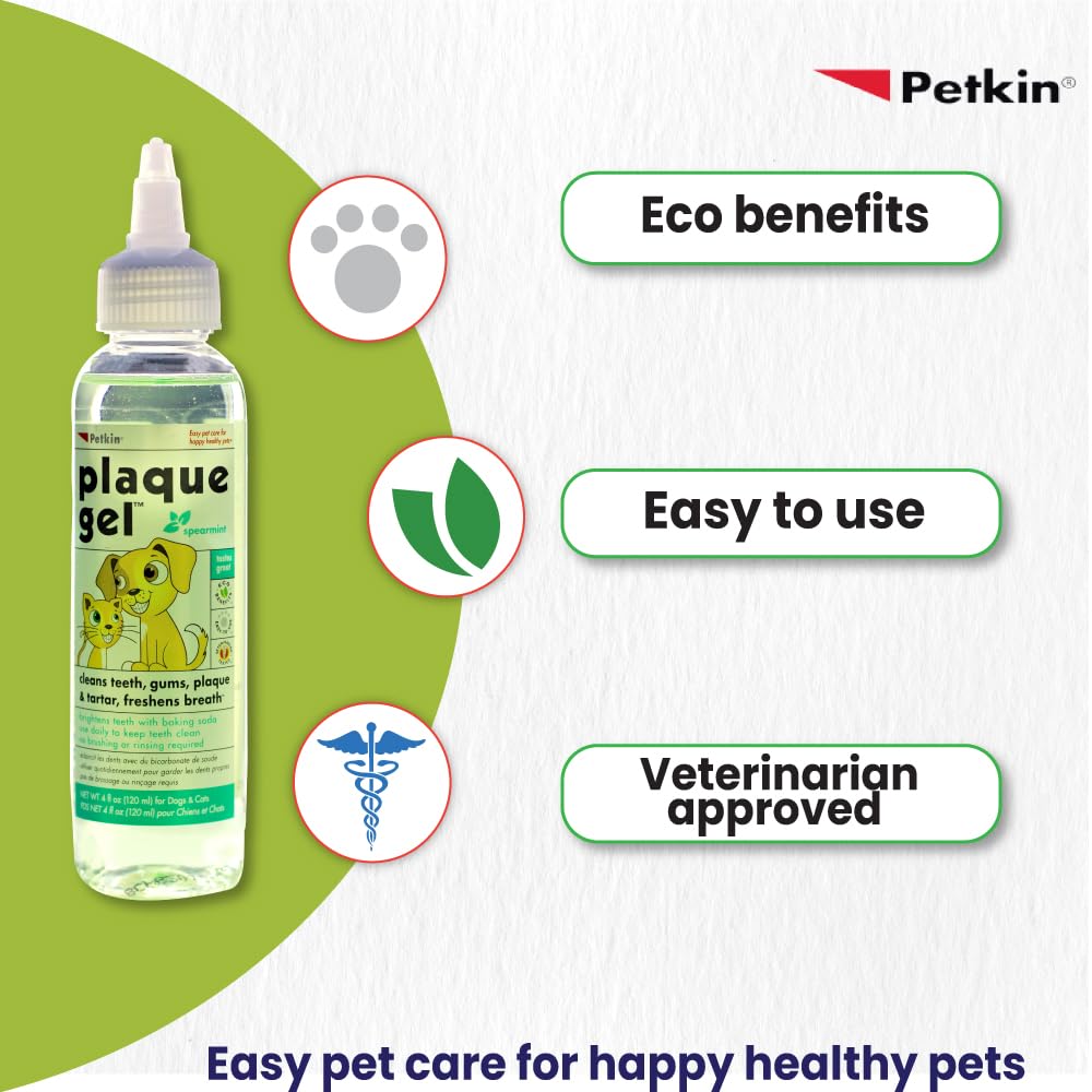 Petkin Plaque Remover Gel packaging label indicating convenient daily care