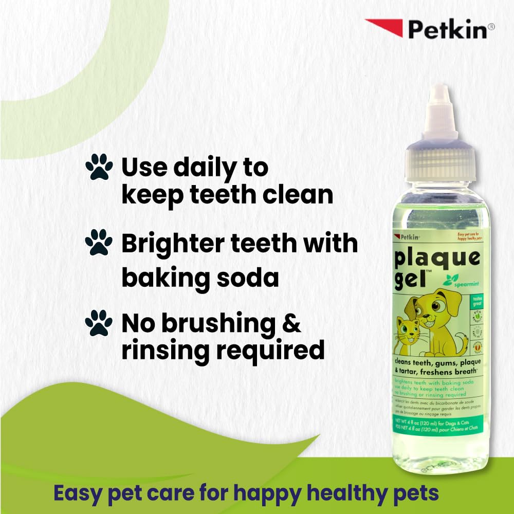 Close-up of Petkin gel on teeth and gums during use