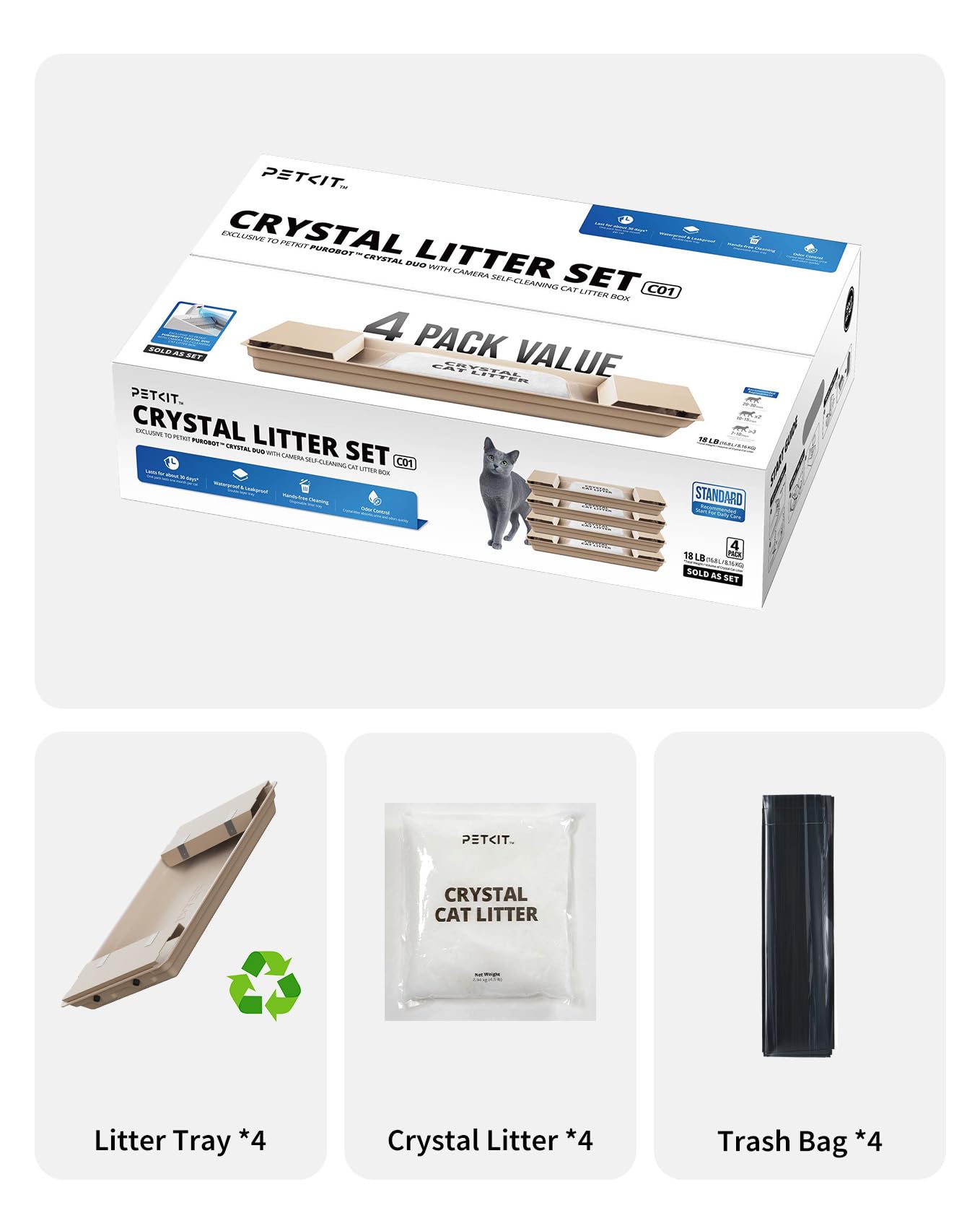 PETKIT Cat Litter Tray 4.5 lb size shown for quick refills and low maintenance
