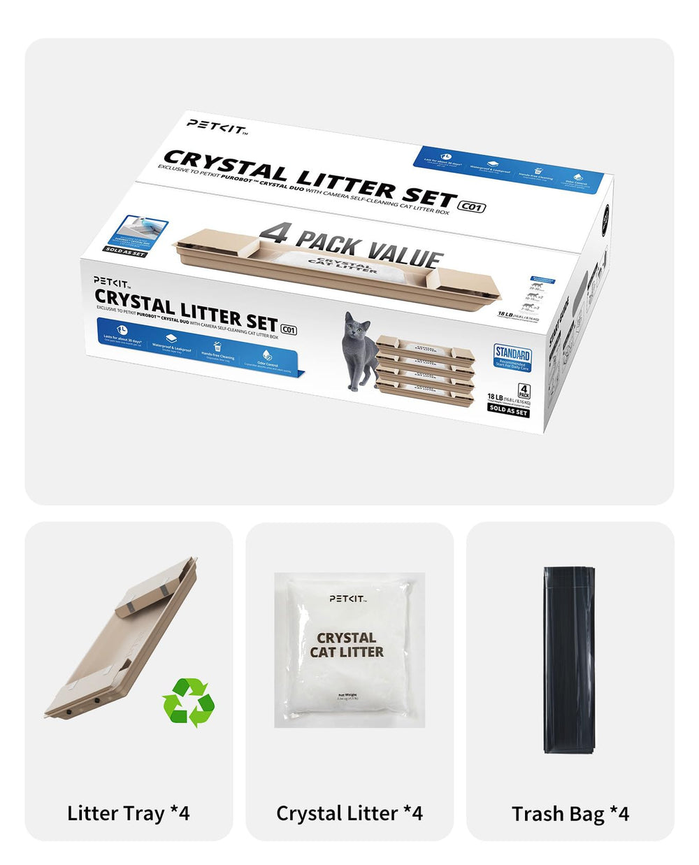 PETKIT Cat Litter Tray 4.5 lb size shown for quick refills and low maintenance