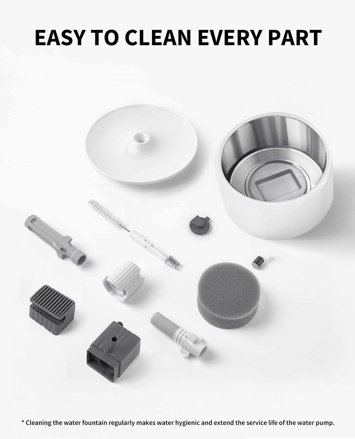 Petkit Cat Water Fountain Cleaning Kit in use keeps fountain flowing smoothly.