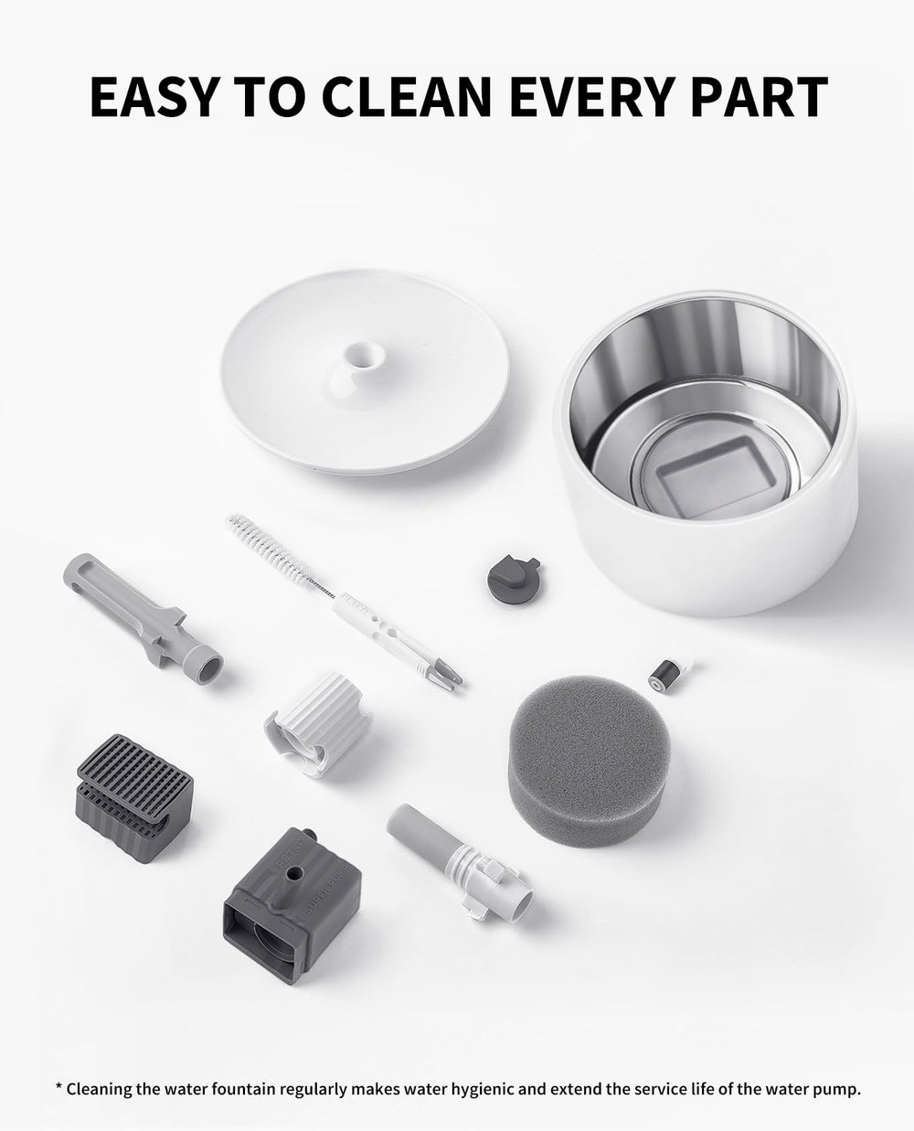 Petkit Cat Water Fountain Cleaning Kit in use keeps fountain flowing smoothly.