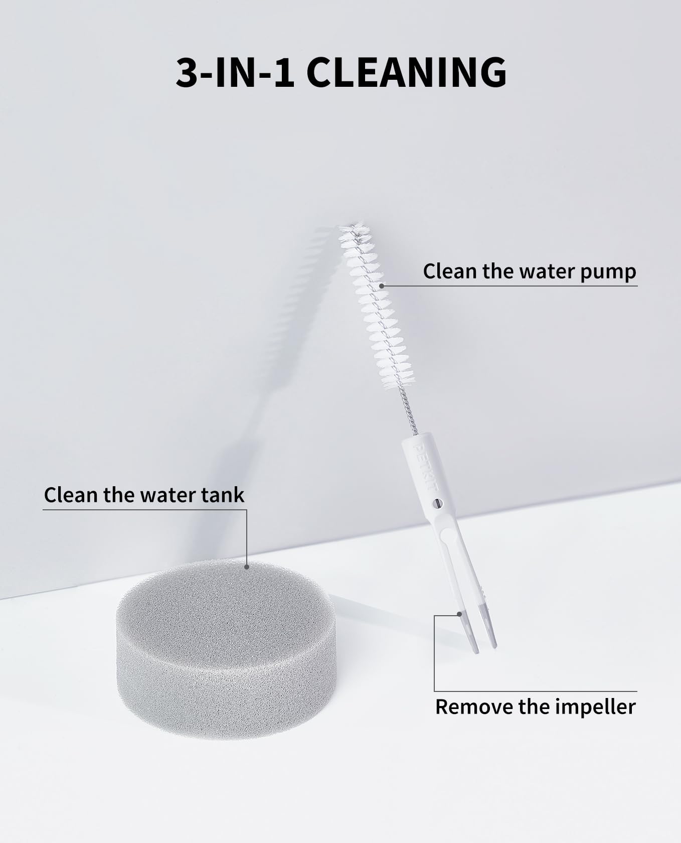 Petkit Cat Water Fountain Cleaning Kit tweezers reach tight corners for thorough cleaning.