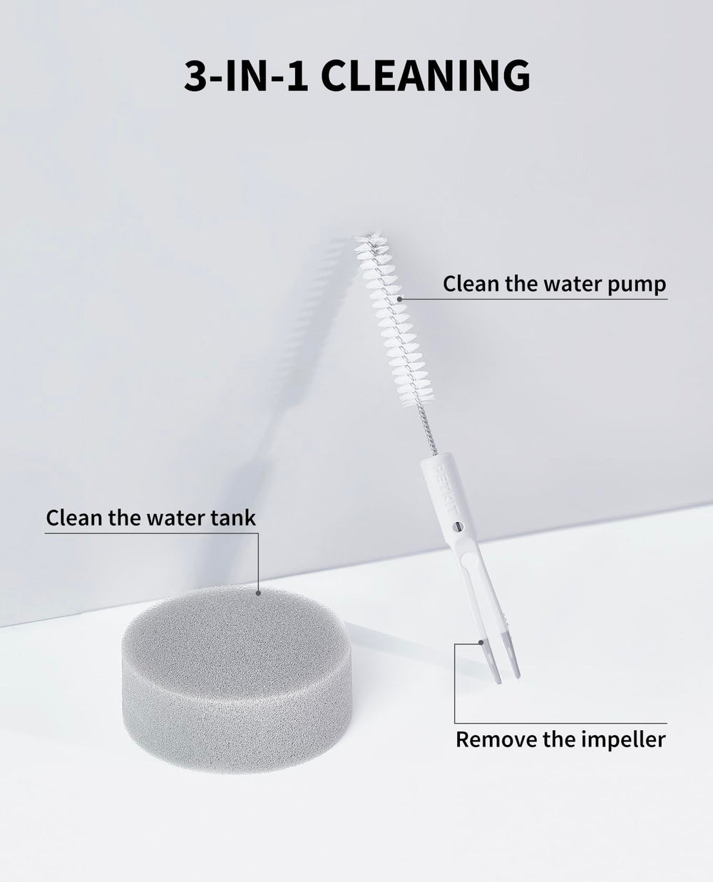 Petkit Cat Water Fountain Cleaning Kit tweezers reach tight corners for thorough cleaning.