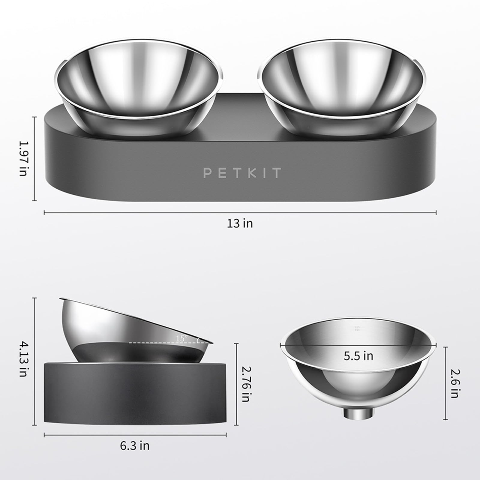 PETKIT Cybertail raised bowl tilt-15-degree demonstrates posture-friendly design for pets.