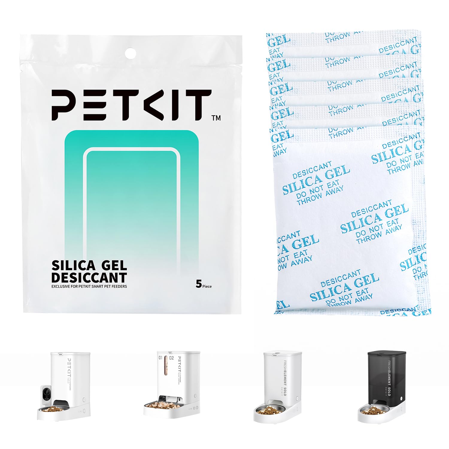 PETKIT desiccant bags 5-pack packaging keeps feeders tidy and moisture-free.