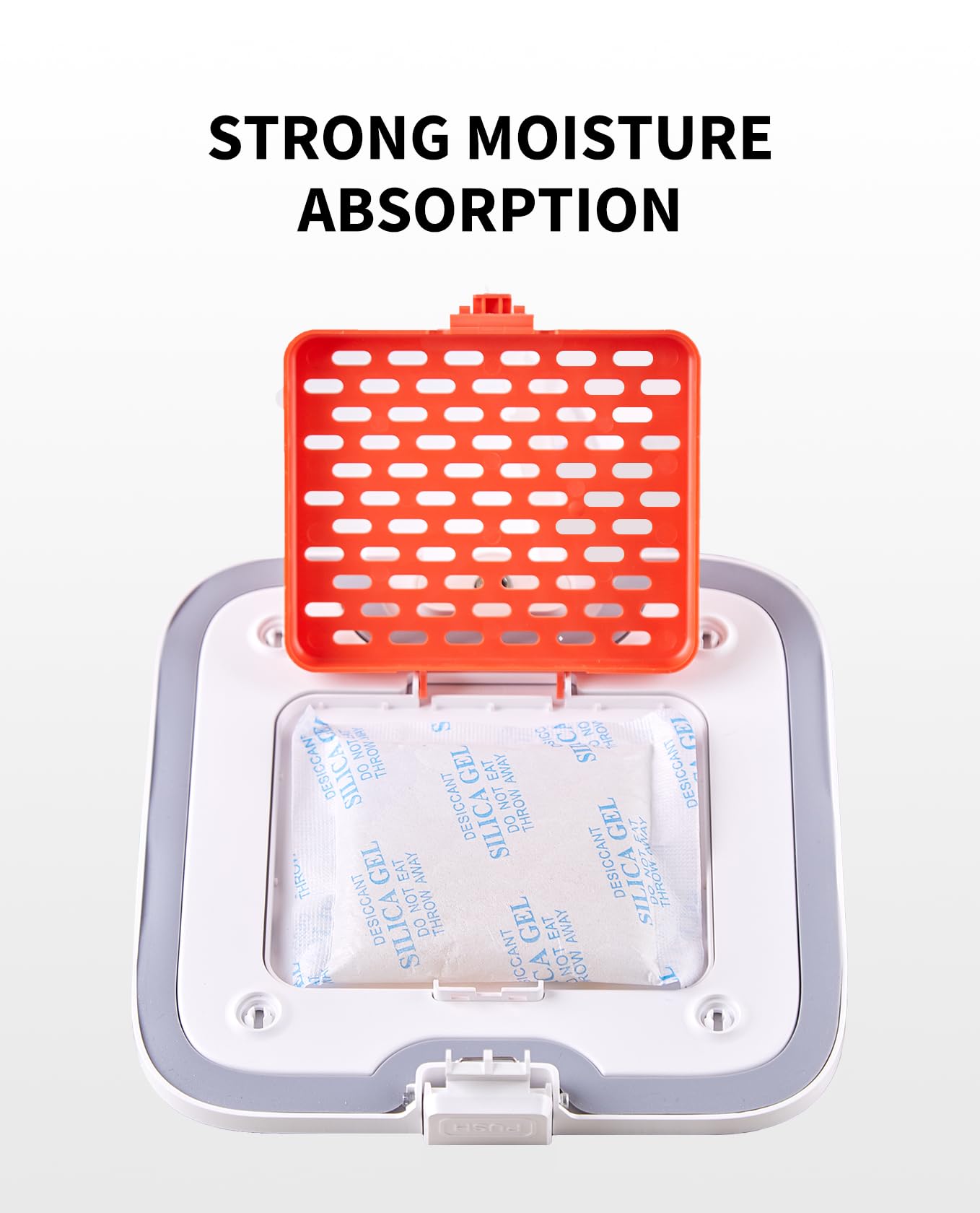 PETKIT desiccant bags in feeder demonstrate moisture absorption protecting stored kibble.