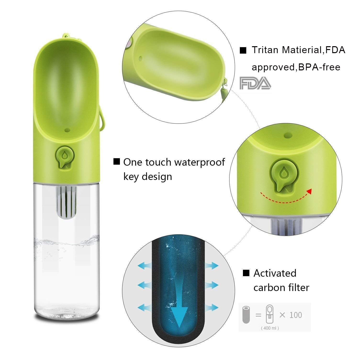 PETKIT dog water bottle water flow demonstrates one-hand use during adventures.