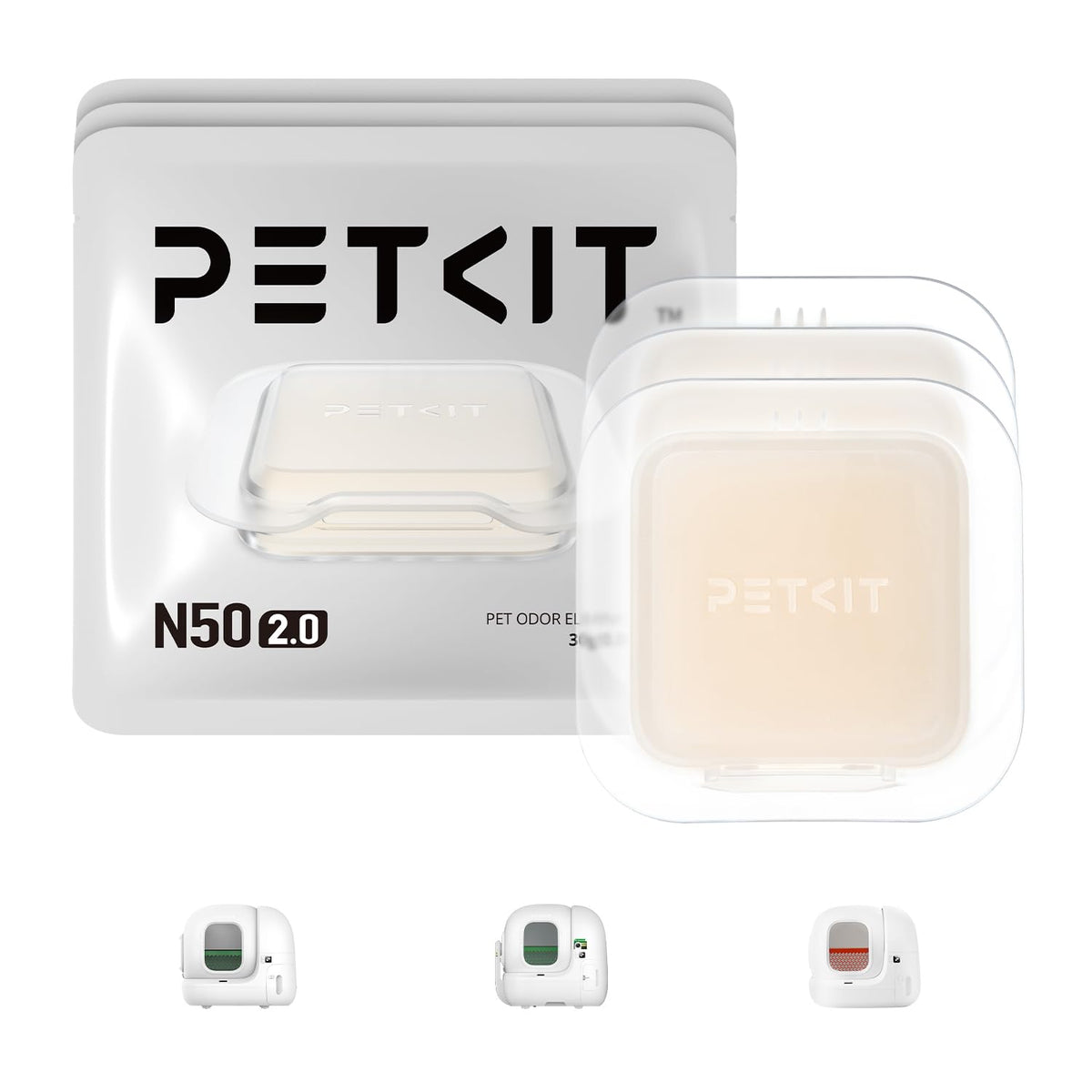 PETKIT N50-2.0 three-pack front view for convenient litter-box odor control