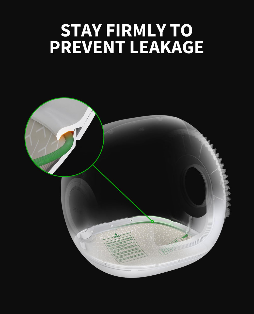 PETKIT New Cat Litter Pad Max cylinder border close-up highlights leak-preventing edge seal.