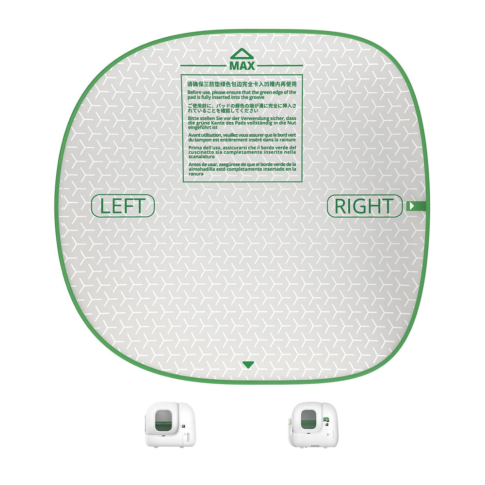 PETKIT New Cat Litter Pad Max side view shows secure fit for PURAMAX 2 and spill protection.