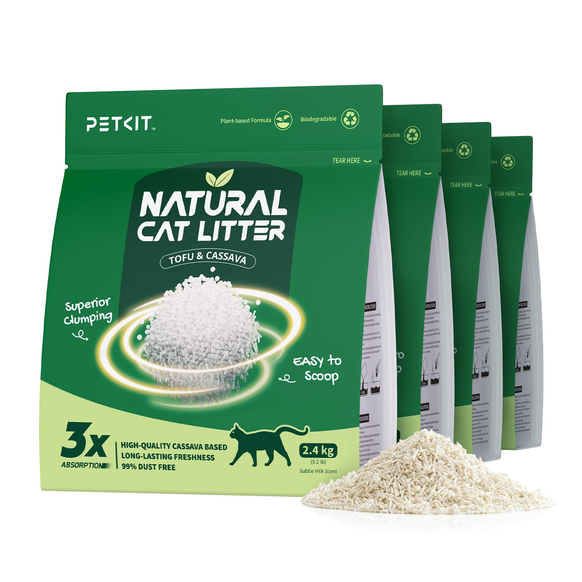 PETKIT tofu mixed litter clumping action forms tight clumps for easy scooping
