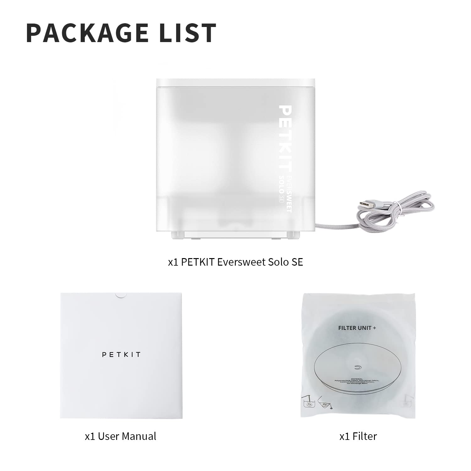 PETKIT water fountain packaging includes filters for ready setup