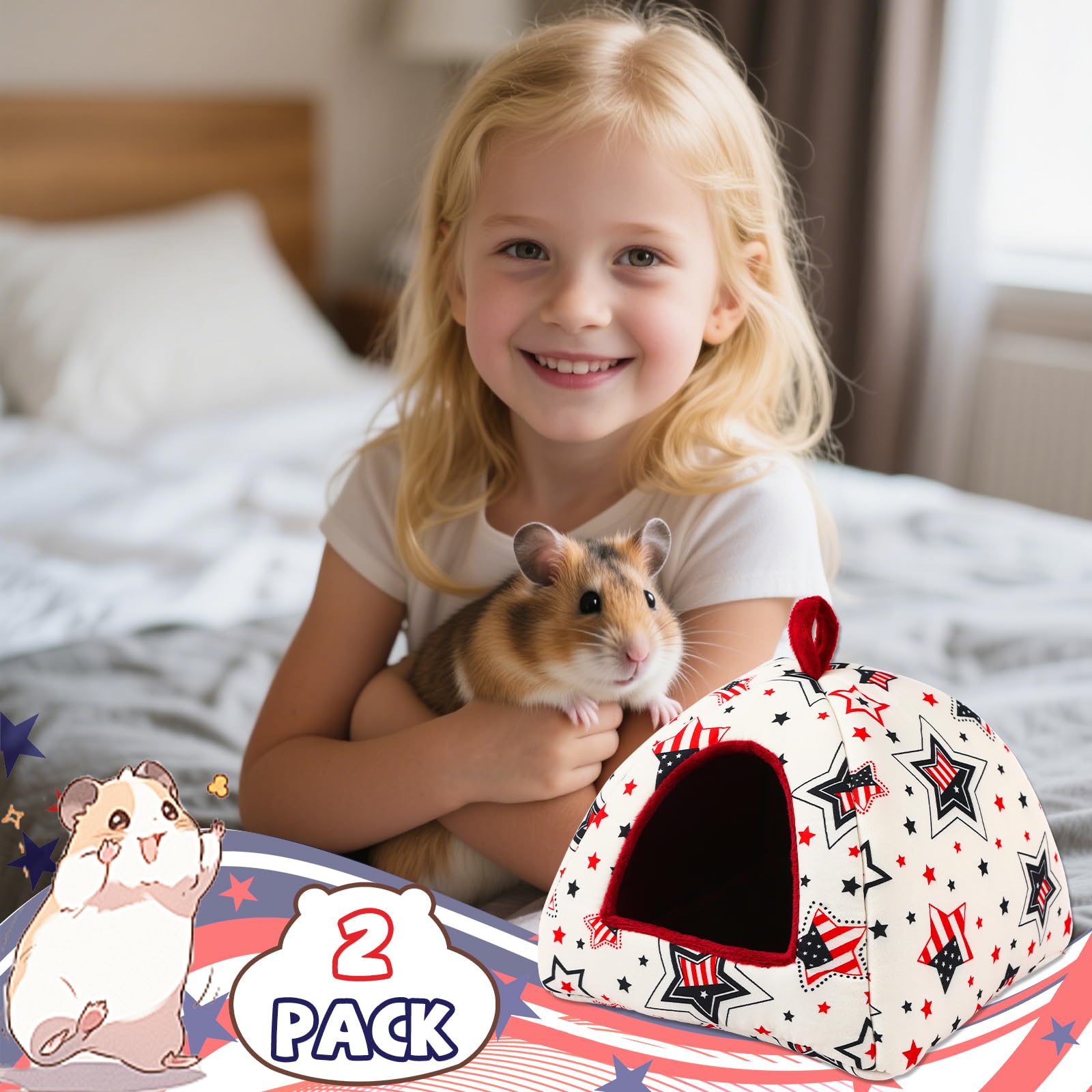 PETKNOWS guinea pig bed pattern features flag and stars for a cheerful, durable hideout.