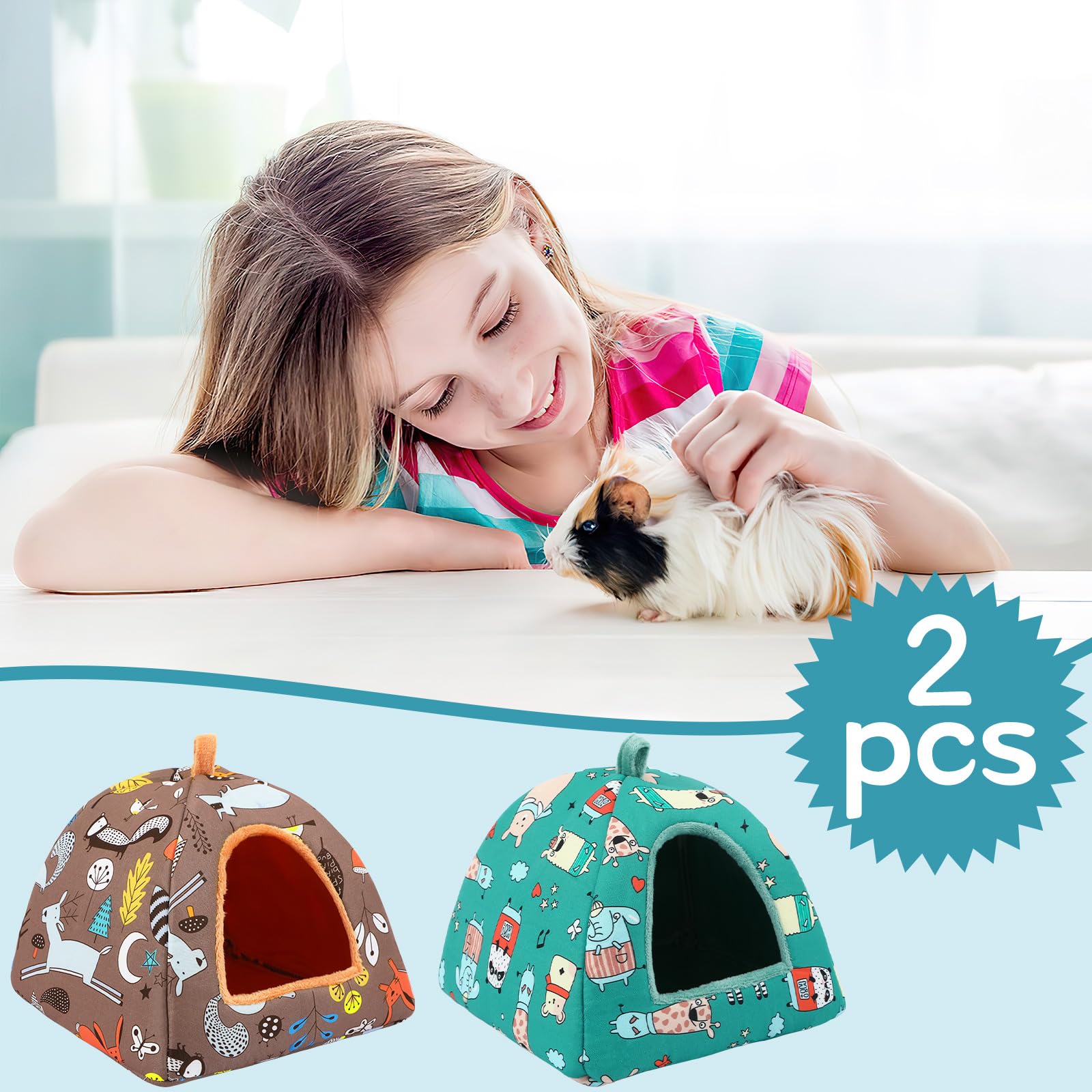 PETKNOWS Guinea Pig Bed brown blue design demonstrates practical dirt hiding