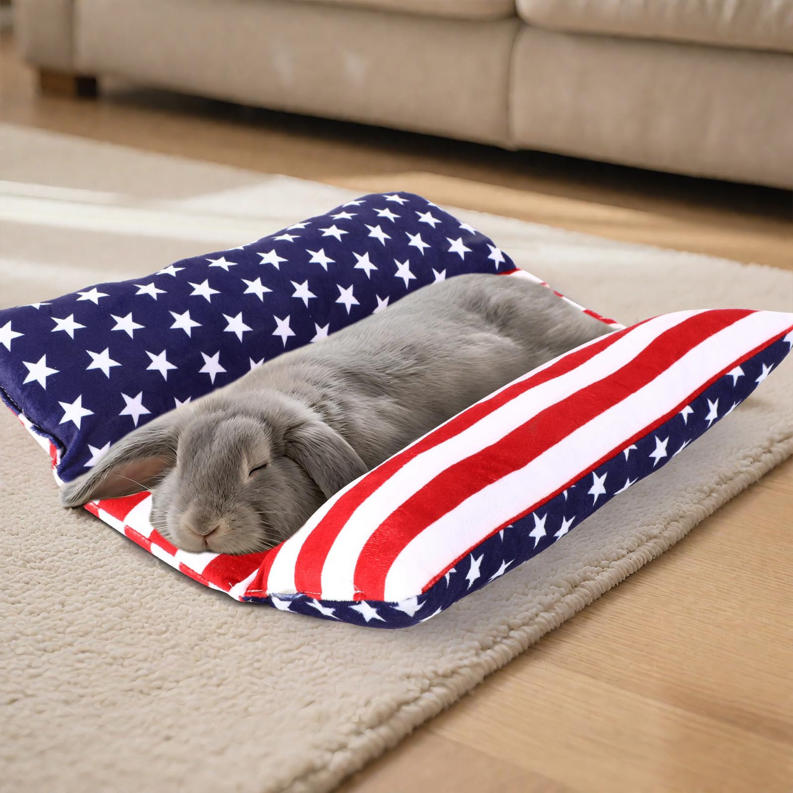 PETKNOWS rabbit bed close-up of soft-flannel fabric and gentle texture