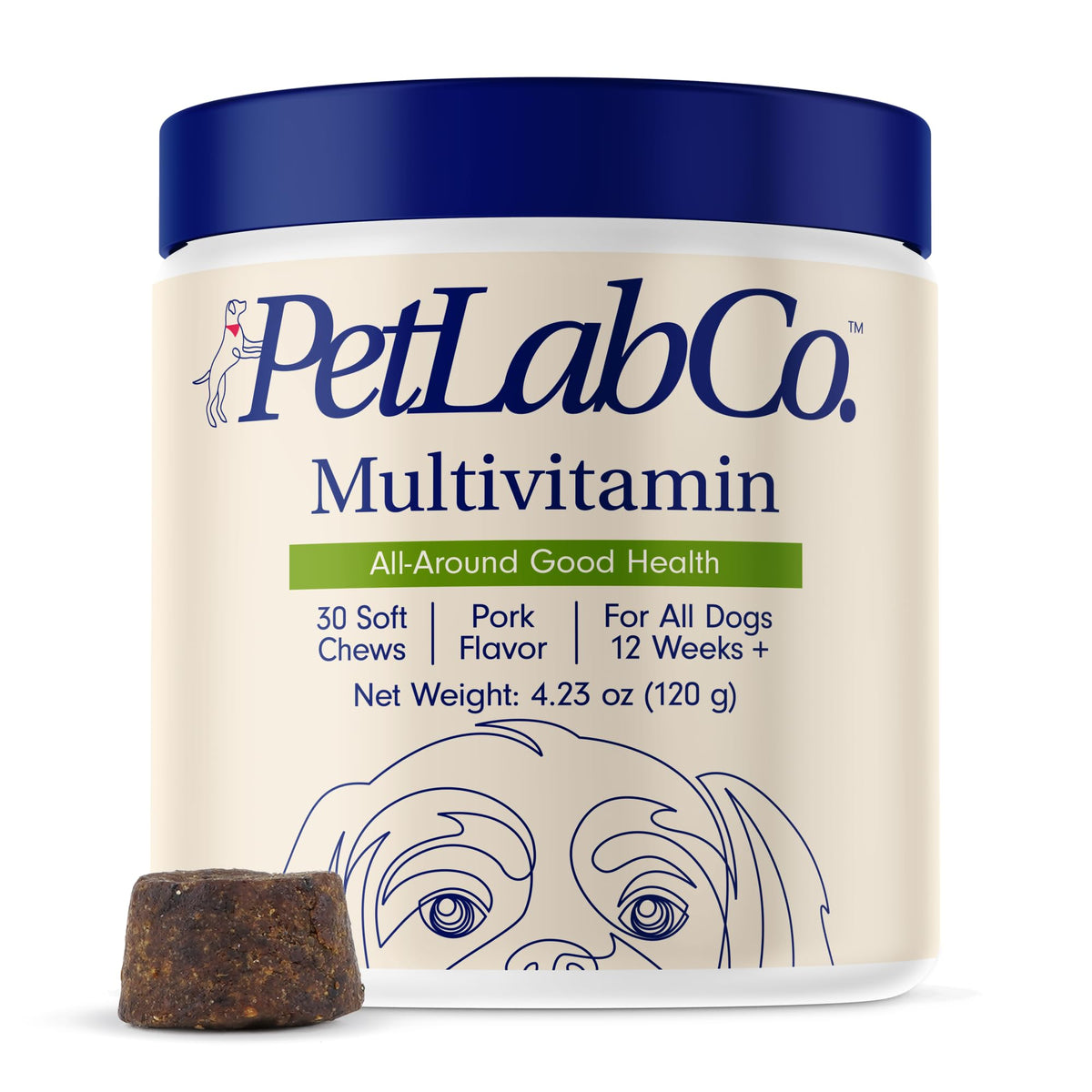 PetLab Co 22-in-1 dog multivitamin chew, pork flavor, supports immune health.