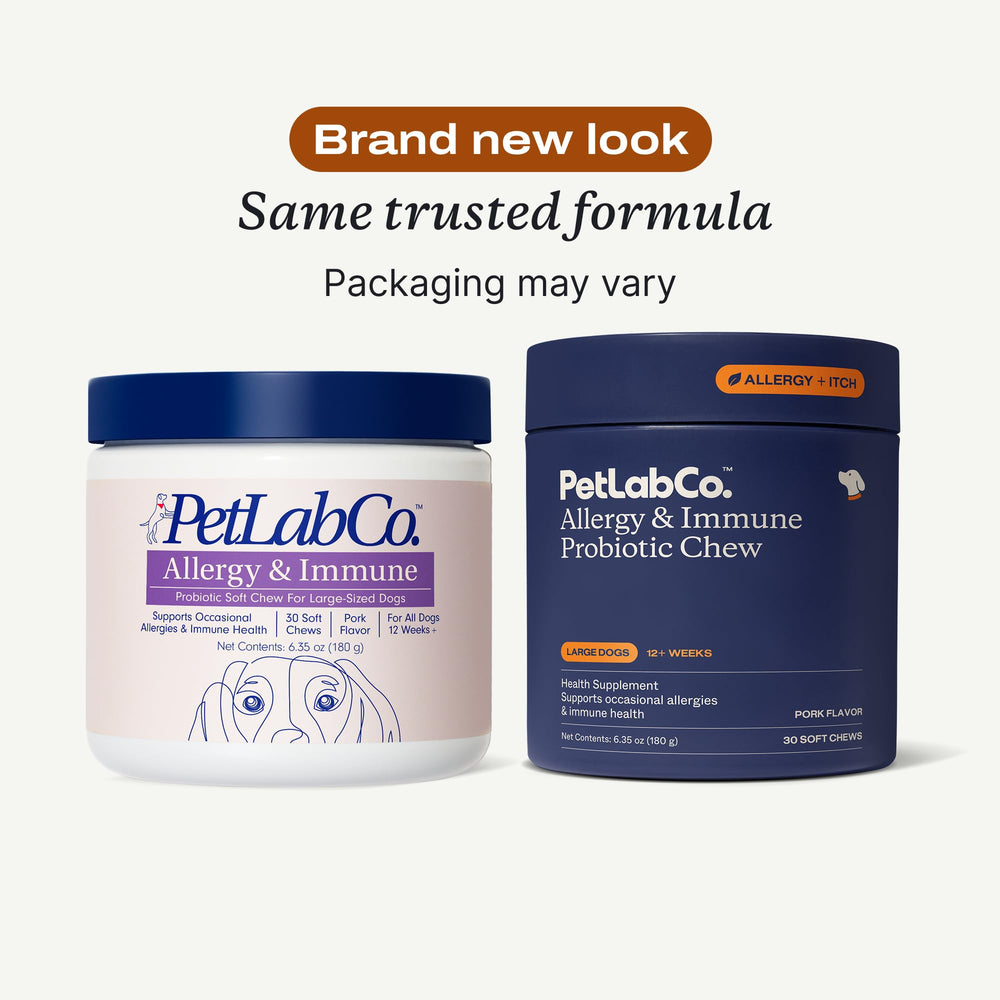 PetLab Co. Allergy & Immune Daily Probiotics chews closeup, convenient daily gut balance for dogs.