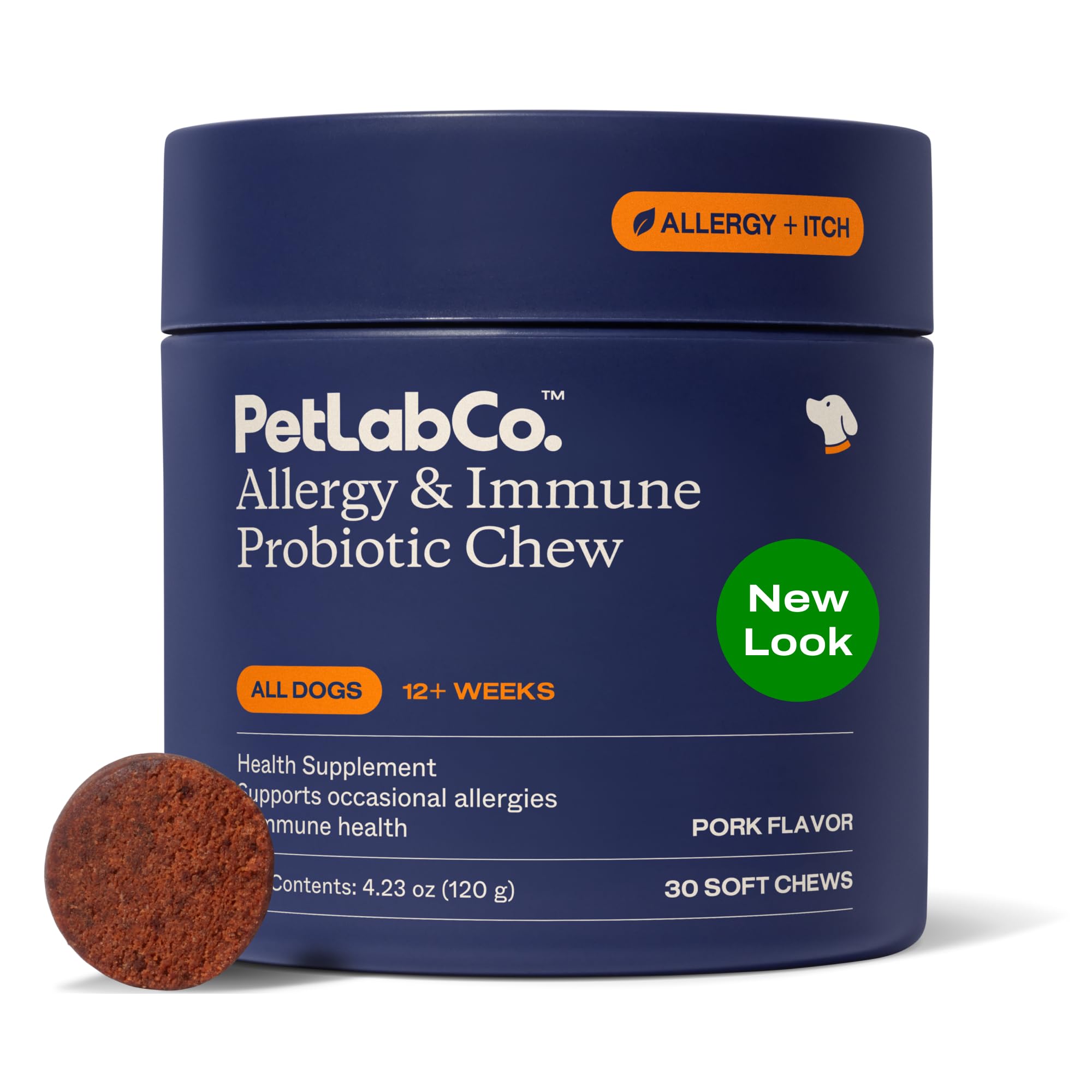 PetLab Co. Allergy & Immune Probiotics packaging highlights premium seasonal support.