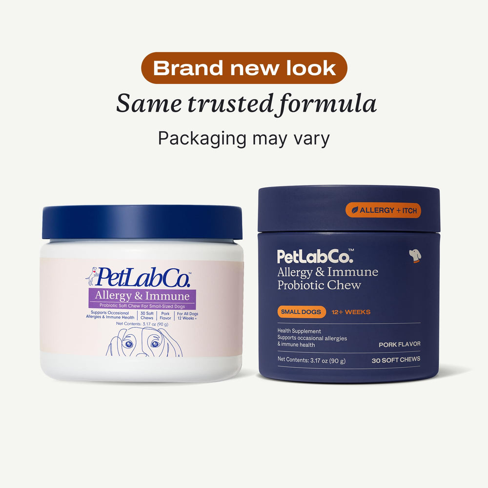 PetLab Co dog probiotics chews packaging—promoting gut balance and yeast support.