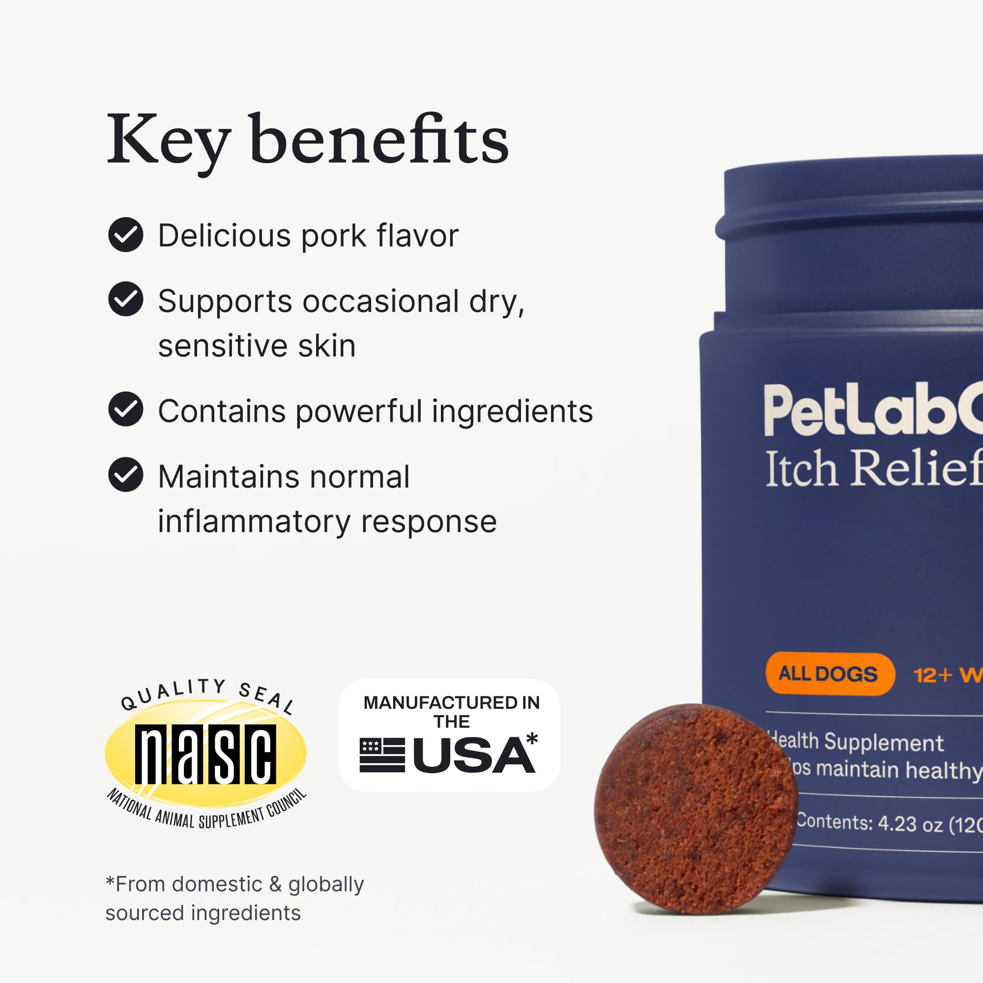PetLab Co. Itch Relief Chew Pro pork flavor chews for daily dog care