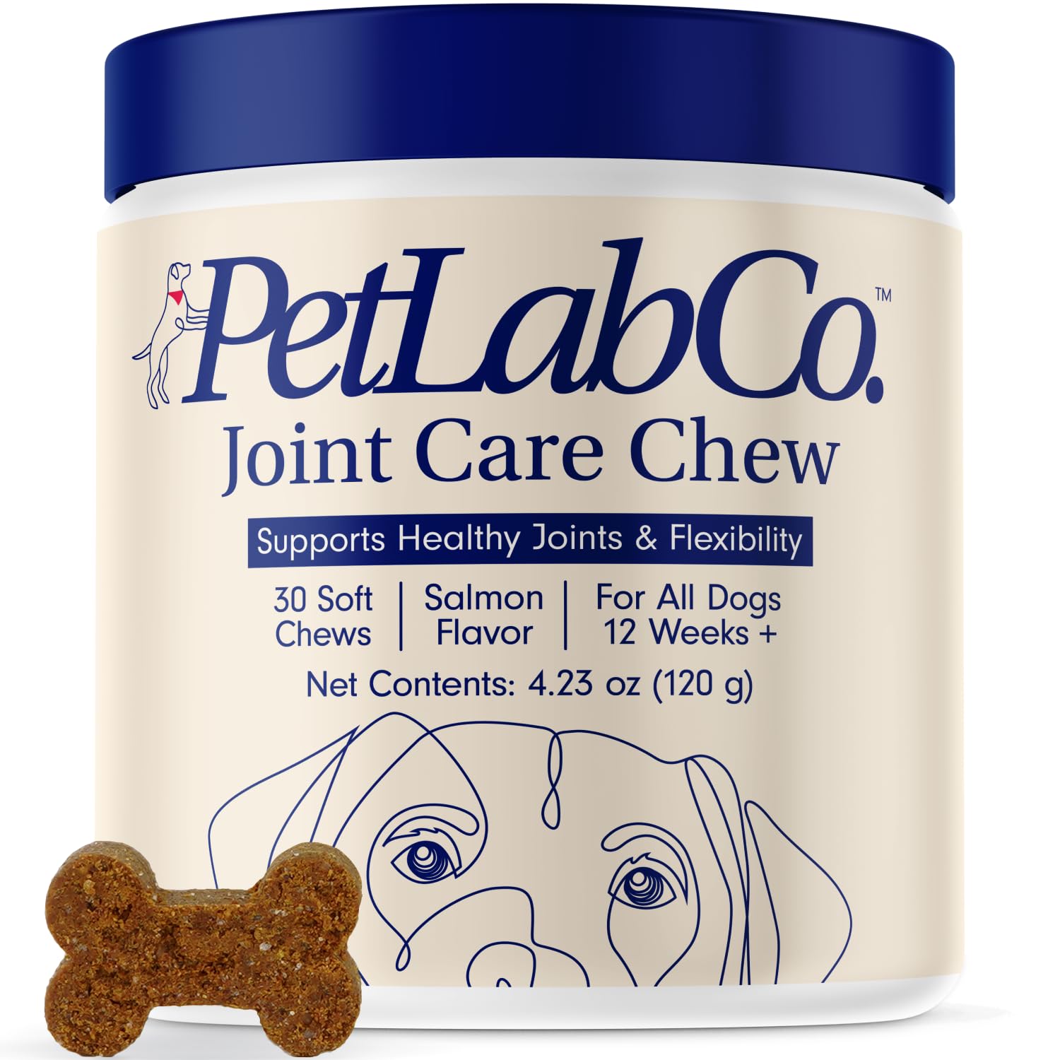 PetLab Co Joint Care Chews salmon flavor packaging supports active dogs' joints and mobility.