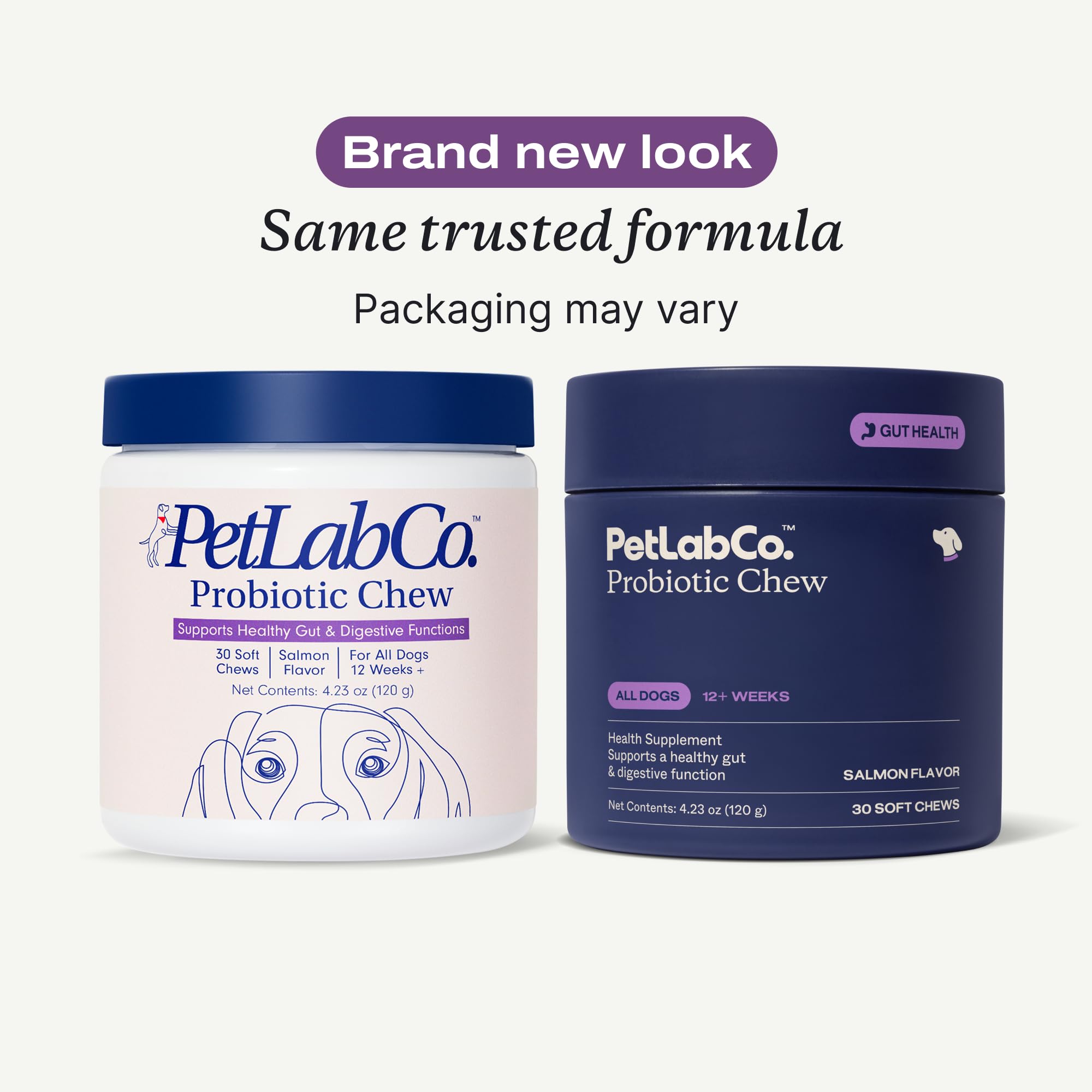 PetLab Co Probiotics for Dogs soft chews in salmon flavor promoting daily palatability.